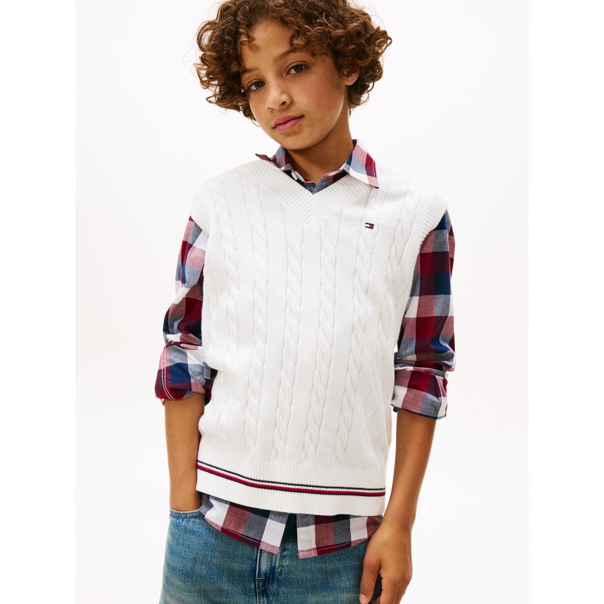 TOMMY HILFIGER - Chaleco blanco de punto trenzado Tommy Hilfiger