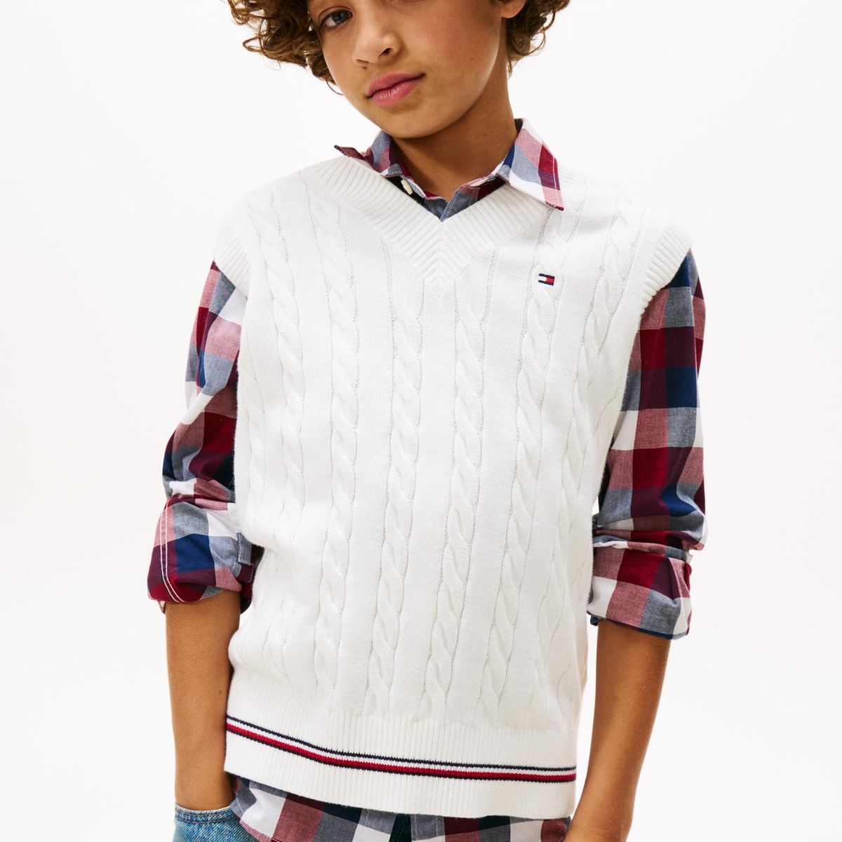 TOMMY HILFIGER - Chaleco blanco de punto trenzado Tommy Hilfiger