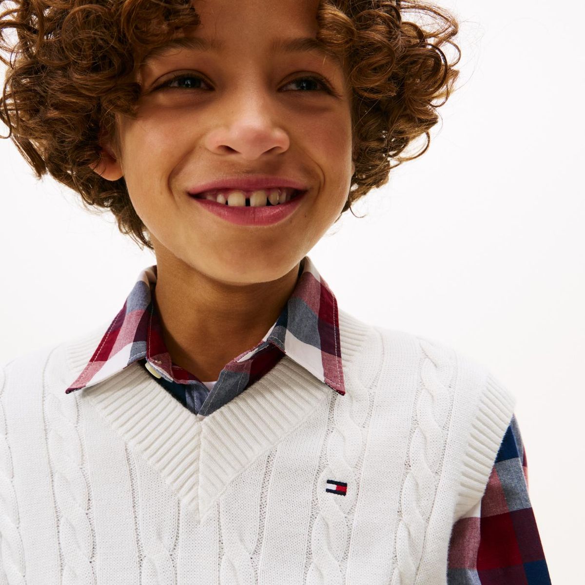 TOMMY HILFIGER - Chaleco blanco de punto trenzado Tommy Hilfiger