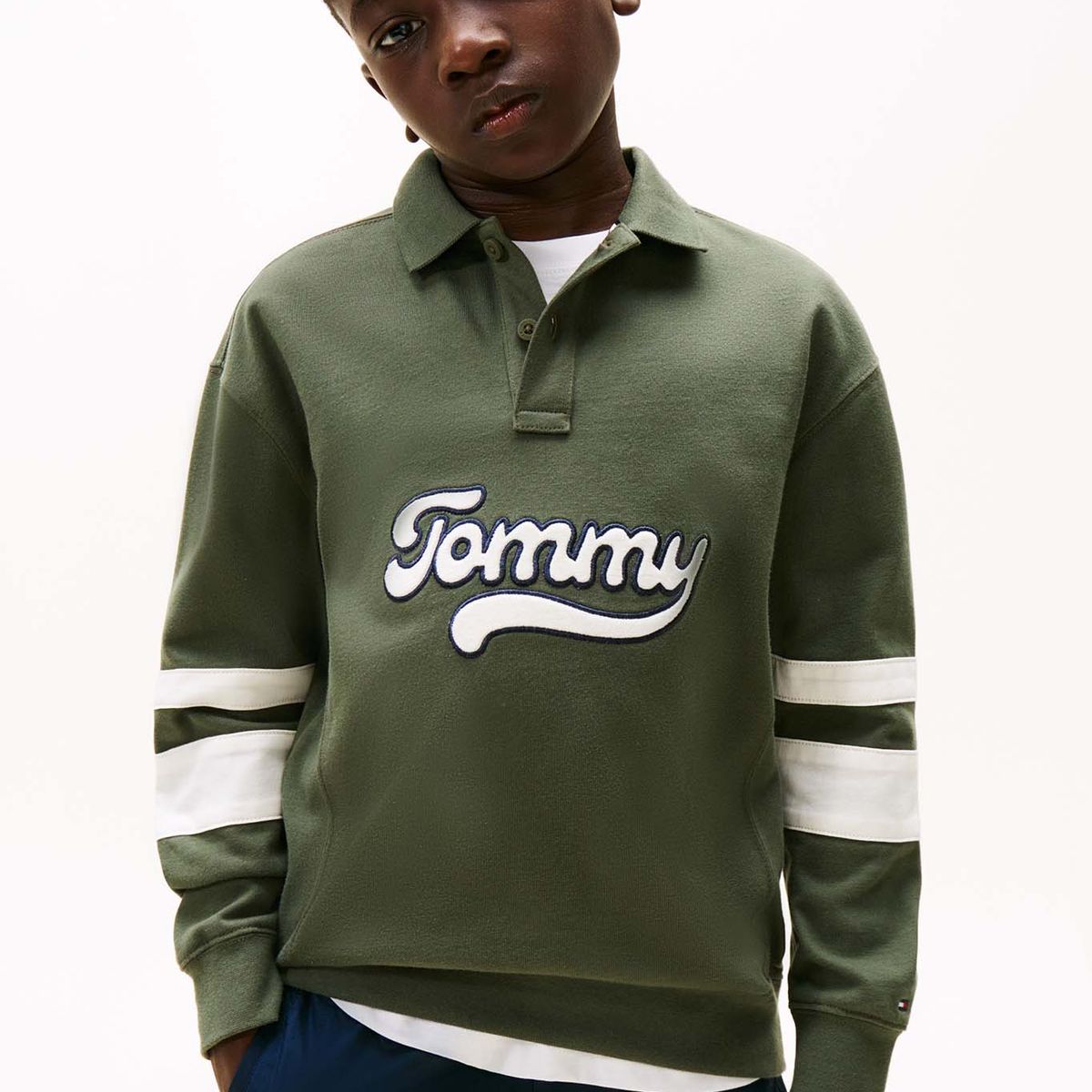 TOMMY HILFIGER - Polo gris Varsity de manga larga con aplicación Tommy Hilfiger