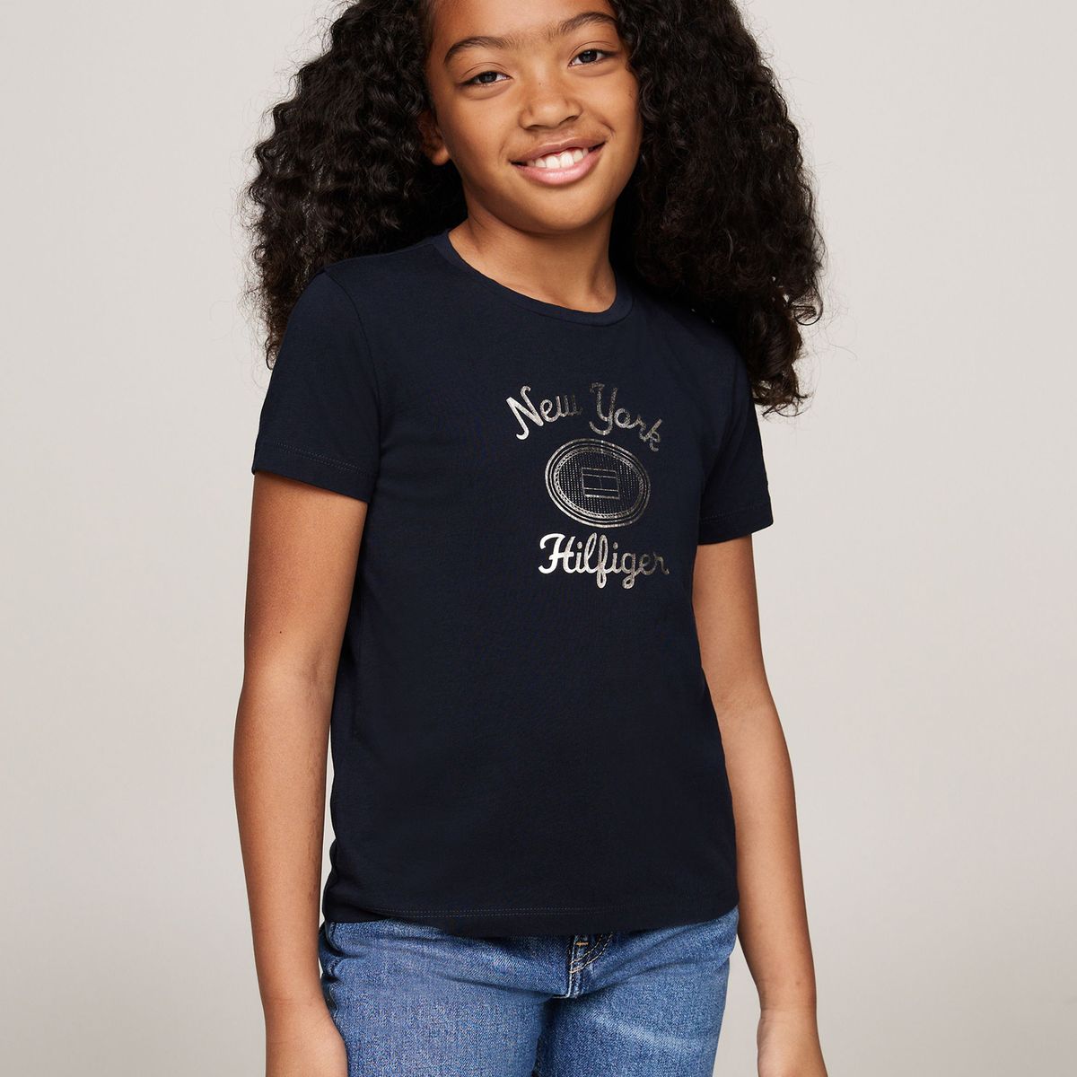 TOMMY HILFIGER - Camiseta azul con logotipo metalizado Tommy Hilfiger