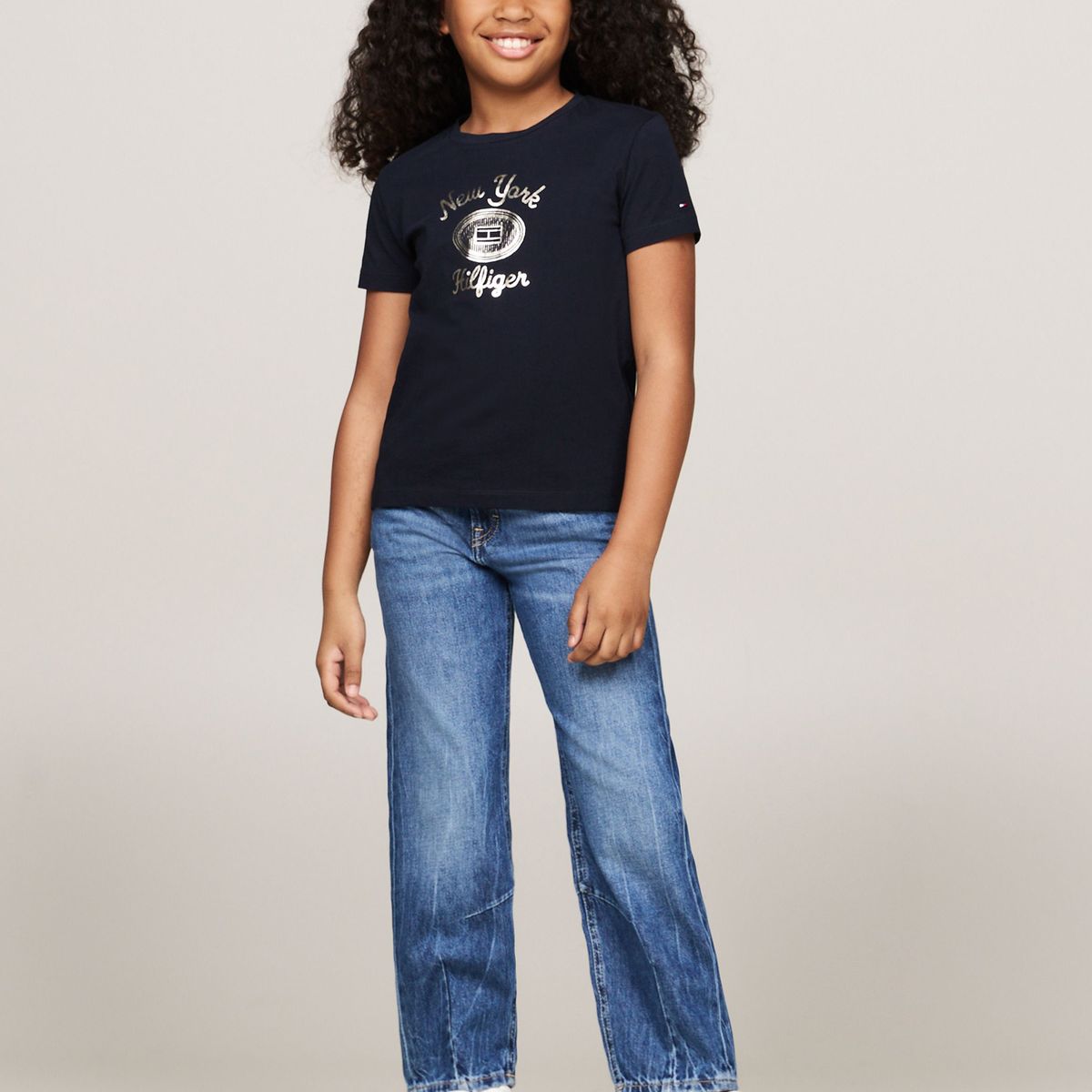 TOMMY HILFIGER - Camiseta azul con logotipo metalizado Tommy Hilfiger