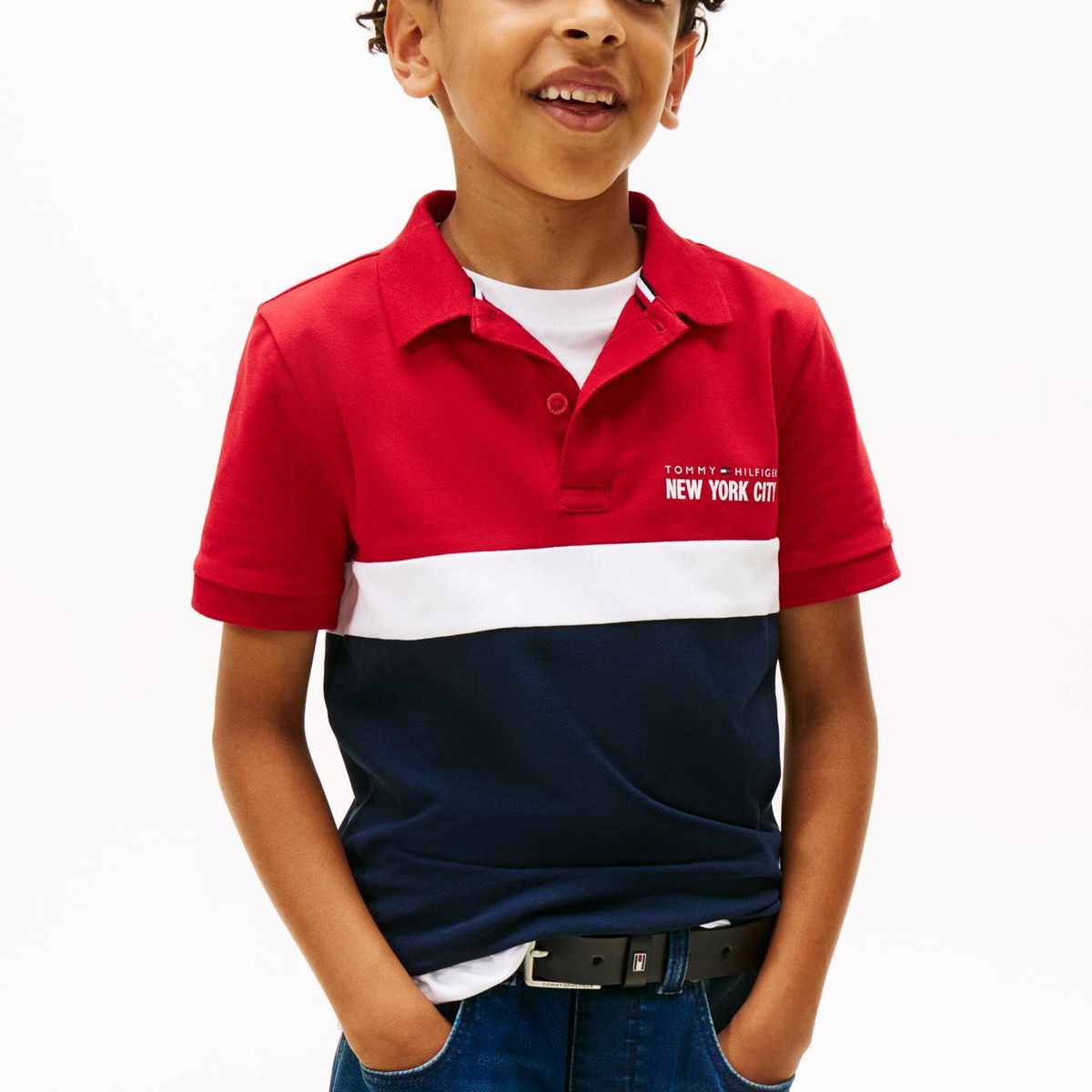 TOMMY HILFIGER - Polo rojo de piqué color block de corte regular Tommy Hilfiger