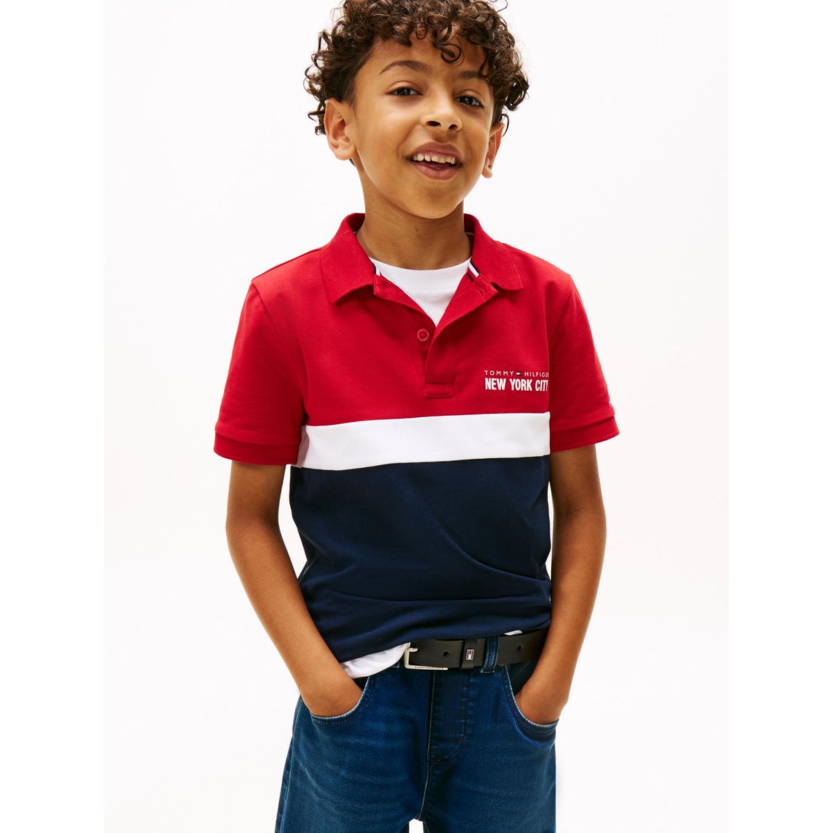 TOMMY HILFIGER - Polo rojo de piqué color block de corte regular Tommy Hilfiger