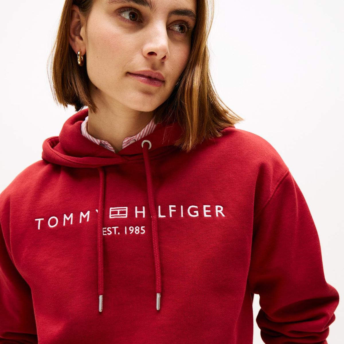 TOMMY HILFIGER - Buzo rojo con capota, cordón y logo bordado Tommy Hilfiger