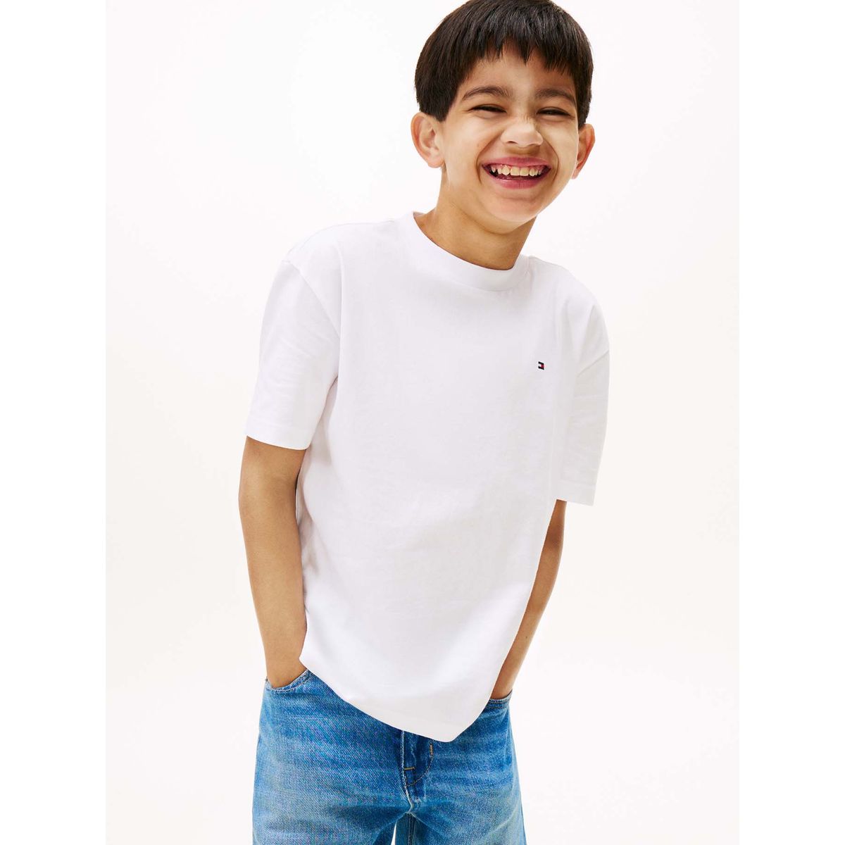 TOMMY HILFIGER - Camiseta blanca de cuello redondo con logo Tommy Hilfiger