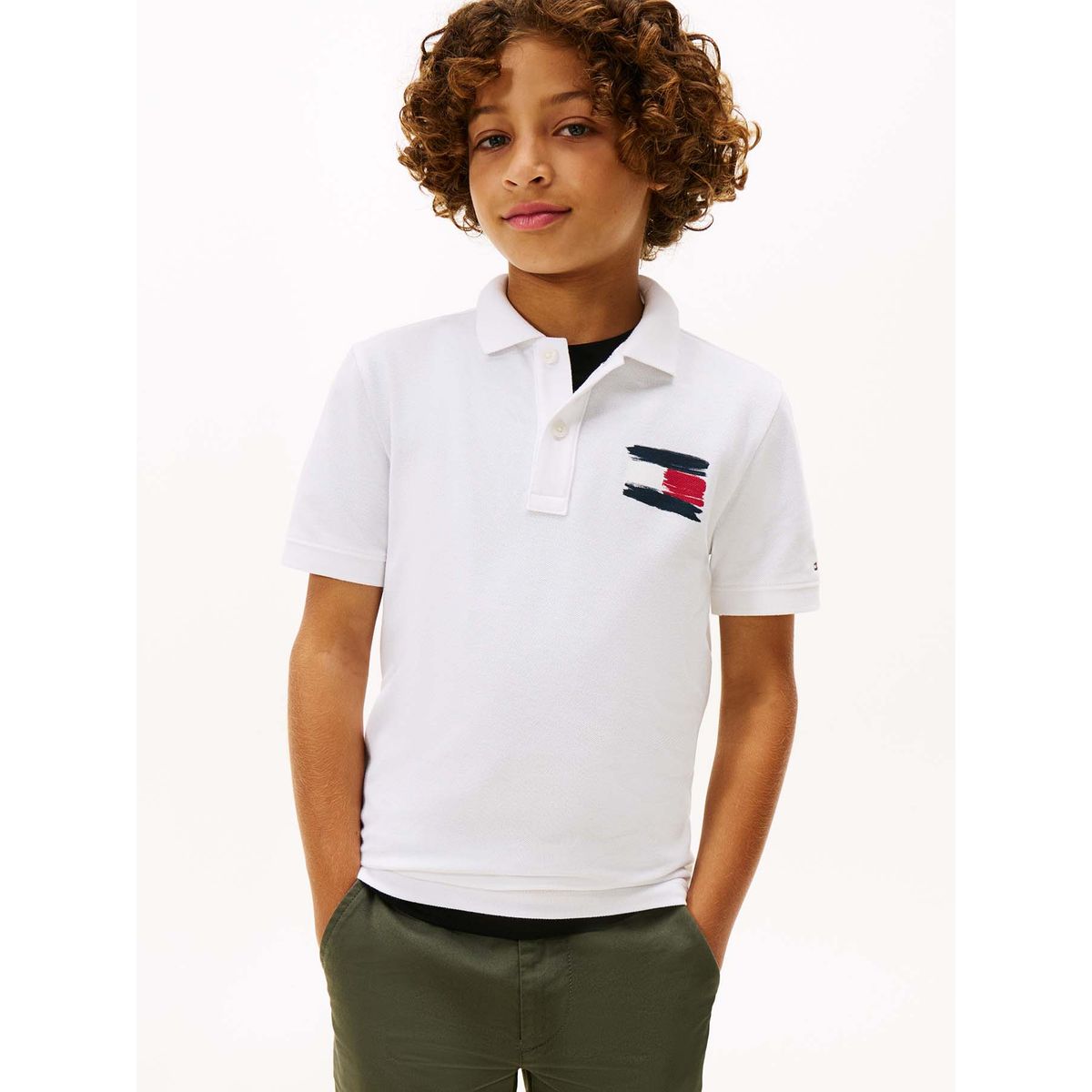 TOMMY HILFIGER - Polo blanco con bandera bordada en el pecho Tommy Hilfiger