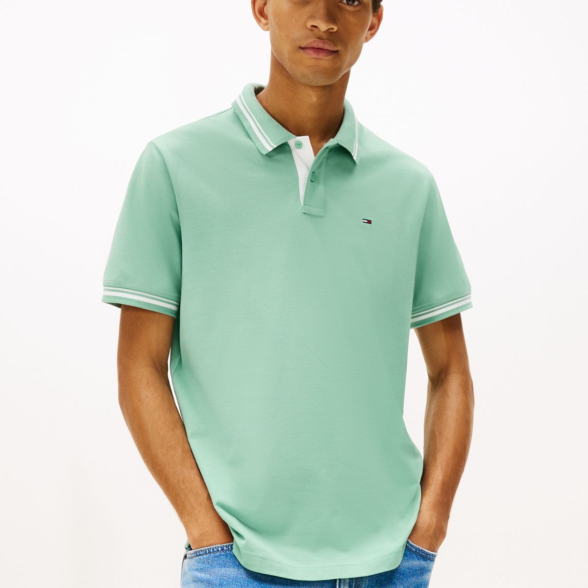 TOMMY HILFIGER - Polo verde claro de corte regular ribeteado Tommy Jeans