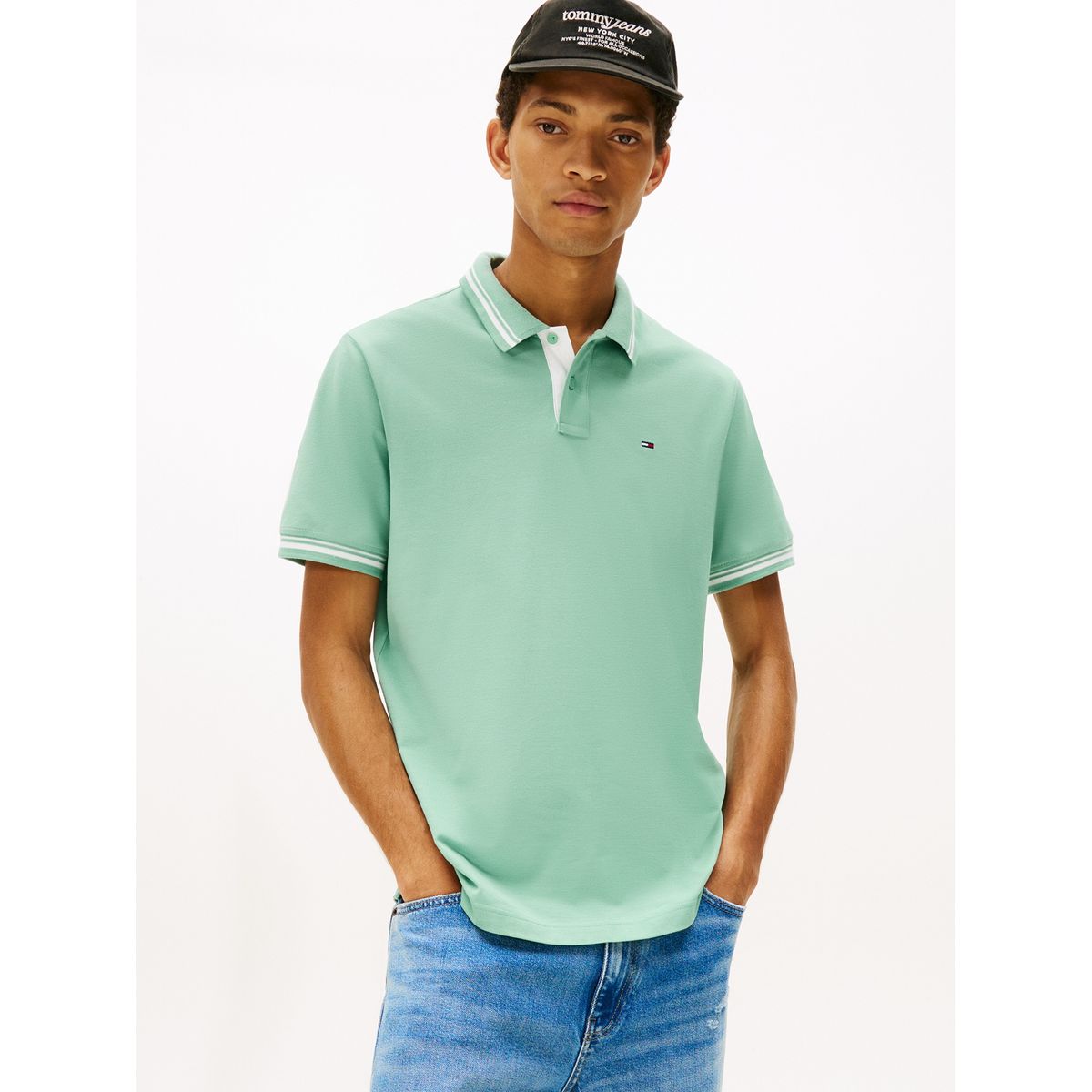 TOMMY HILFIGER - Polo verde claro de corte regular ribeteado Tommy Jeans