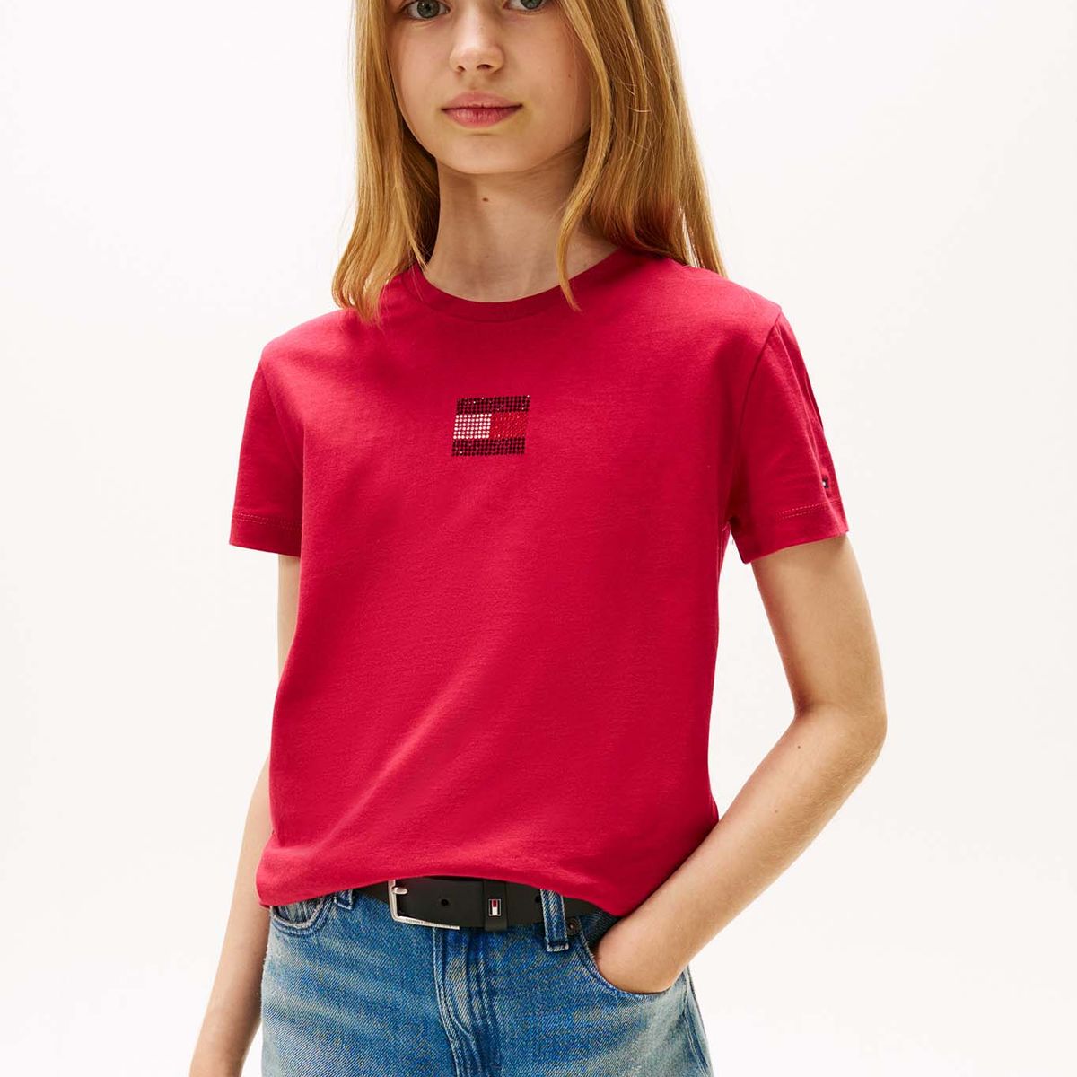 TOMMY HILFIGER - Camiseta roja con logo de strass Tommy Hilfiger