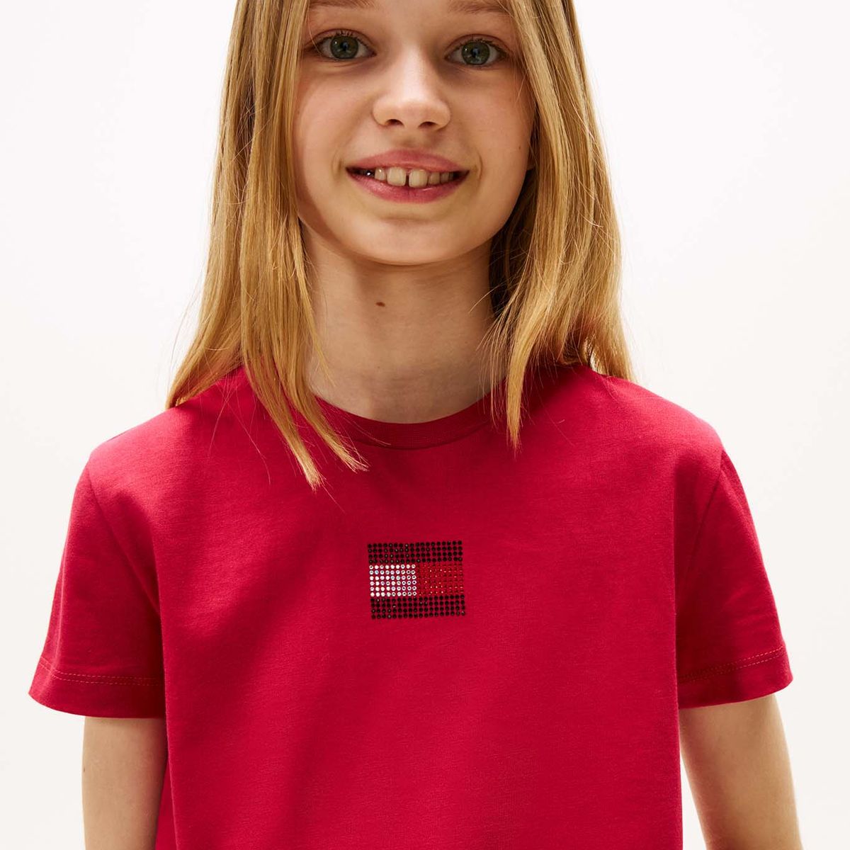 TOMMY HILFIGER - Camiseta roja con logo de strass Tommy Hilfiger