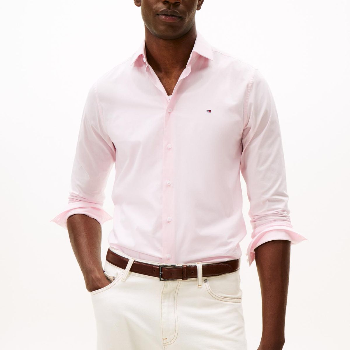 TOMMY HILFIGER - Camisa rosada flex poplin de corte slim Tommy Hilfiger