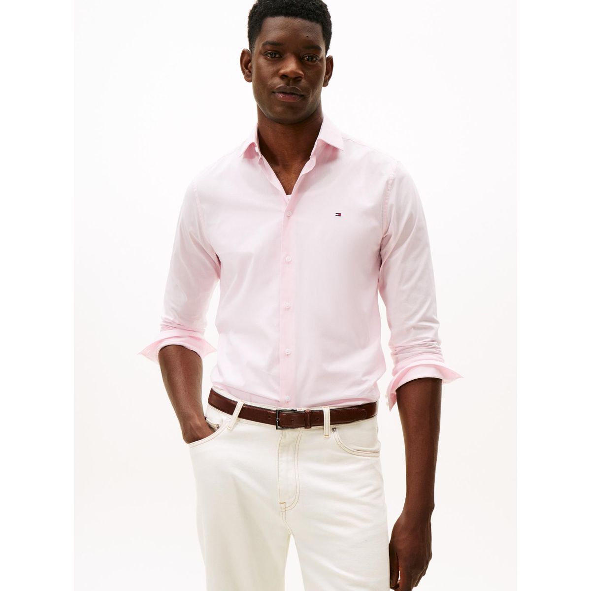 TOMMY HILFIGER - Camisa rosada flex poplin de corte slim Tommy Hilfiger