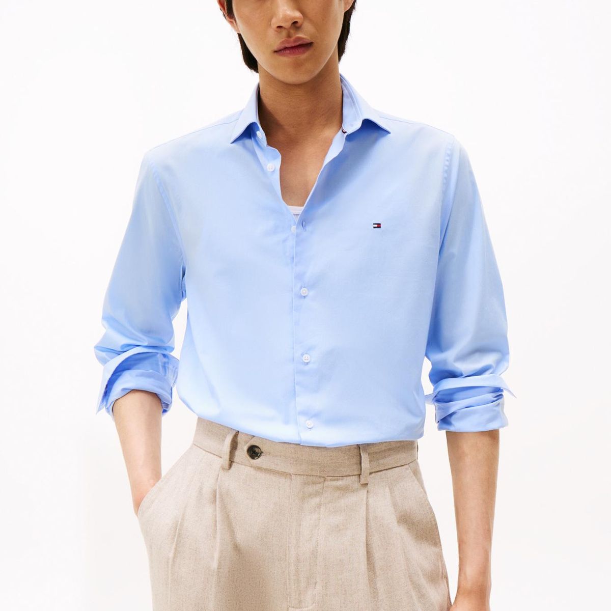 TOMMY HILFIGER - Camisa celeste flex poplin de corte slim Tommy Hilfiger