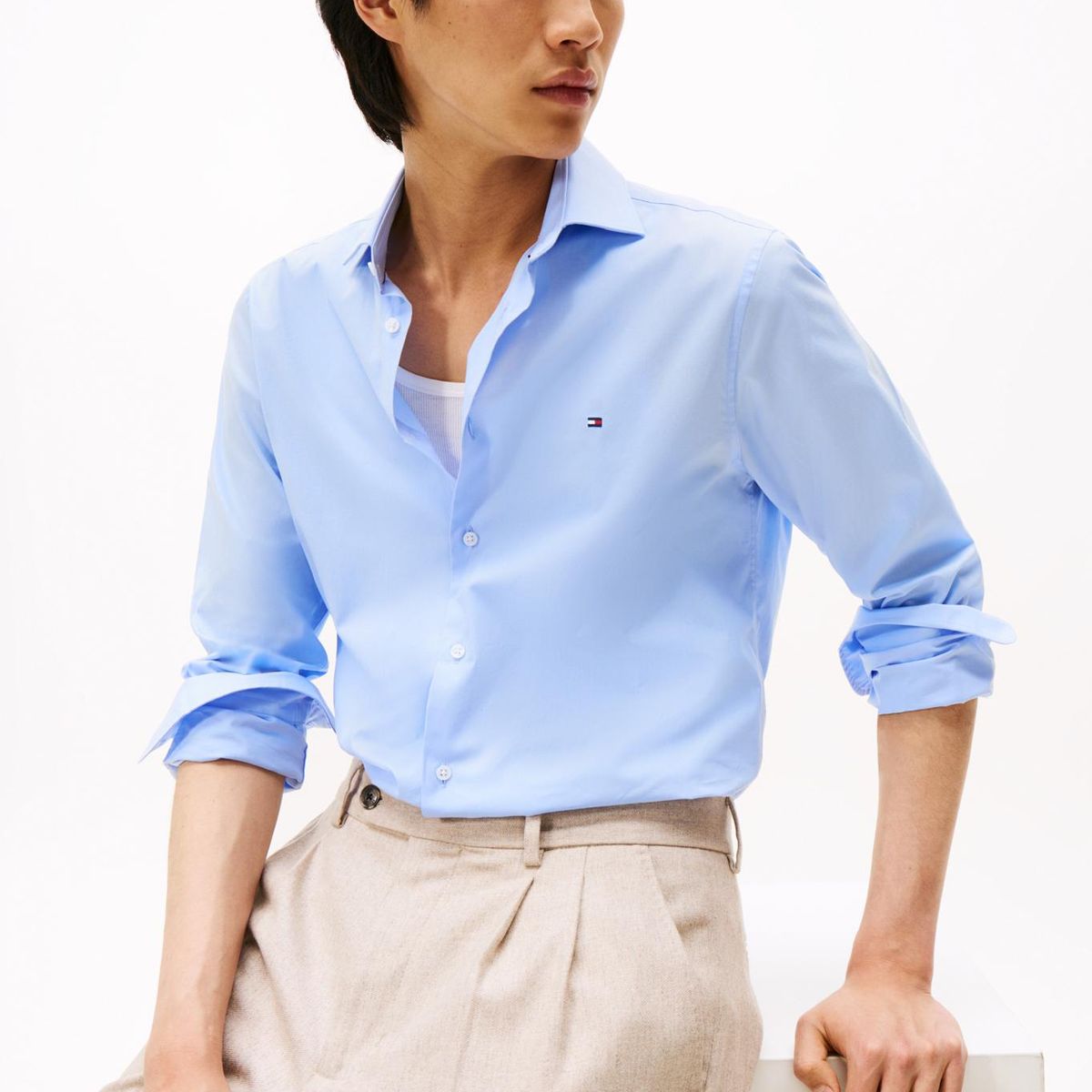 TOMMY HILFIGER - Camisa celeste flex poplin de corte slim Tommy Hilfiger