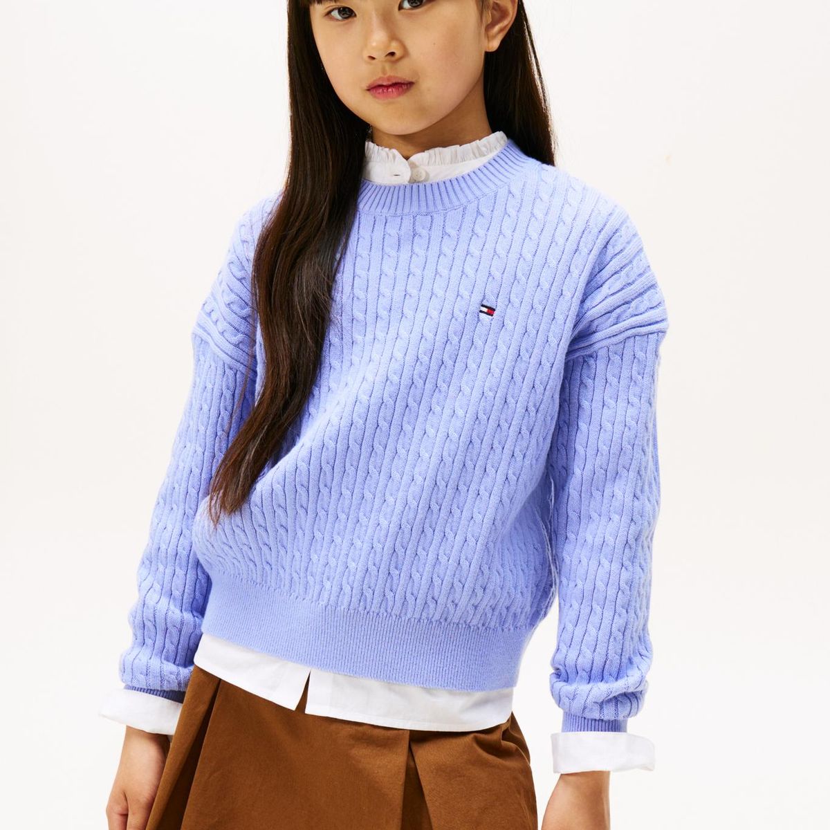 TOMMY HILFIGER - Saco celeste amplio de punto trenzado Tommy Hilfiger