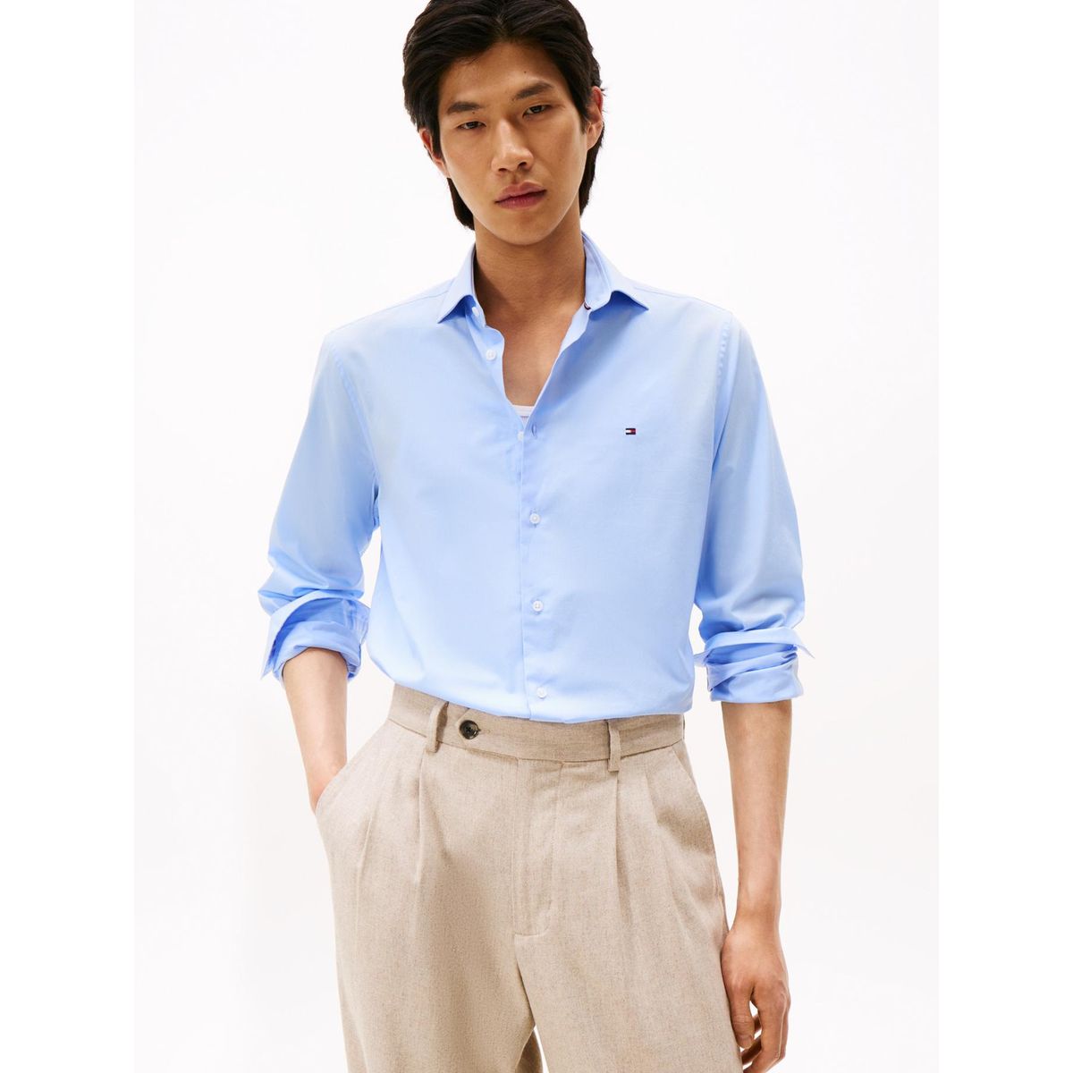 TOMMY HILFIGER - Camisa celeste flex poplin de corte slim Tommy Hilfiger