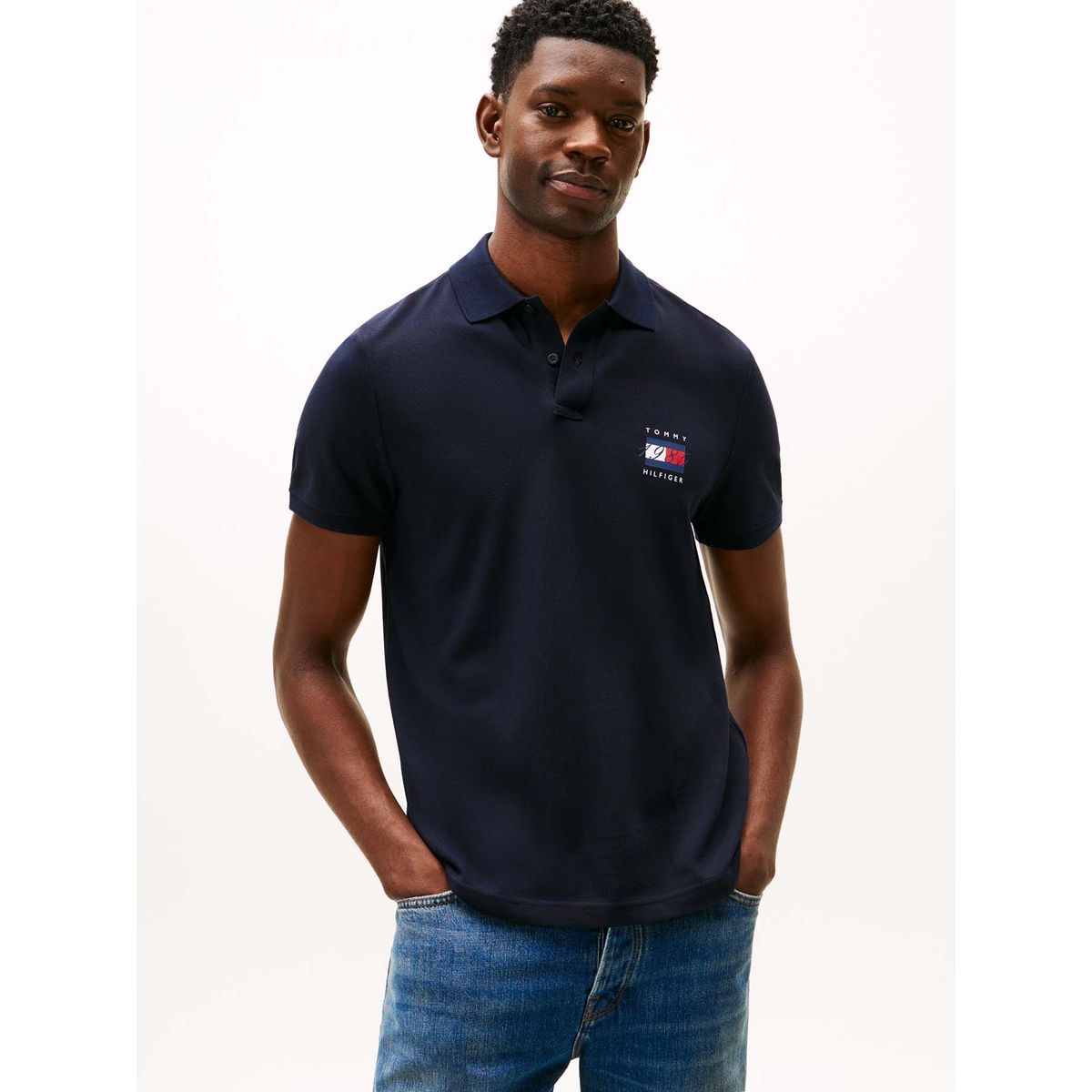 TOMMY HILFIGER - Polo azul de corte regular con logo gráfico Tommy Hilfiger