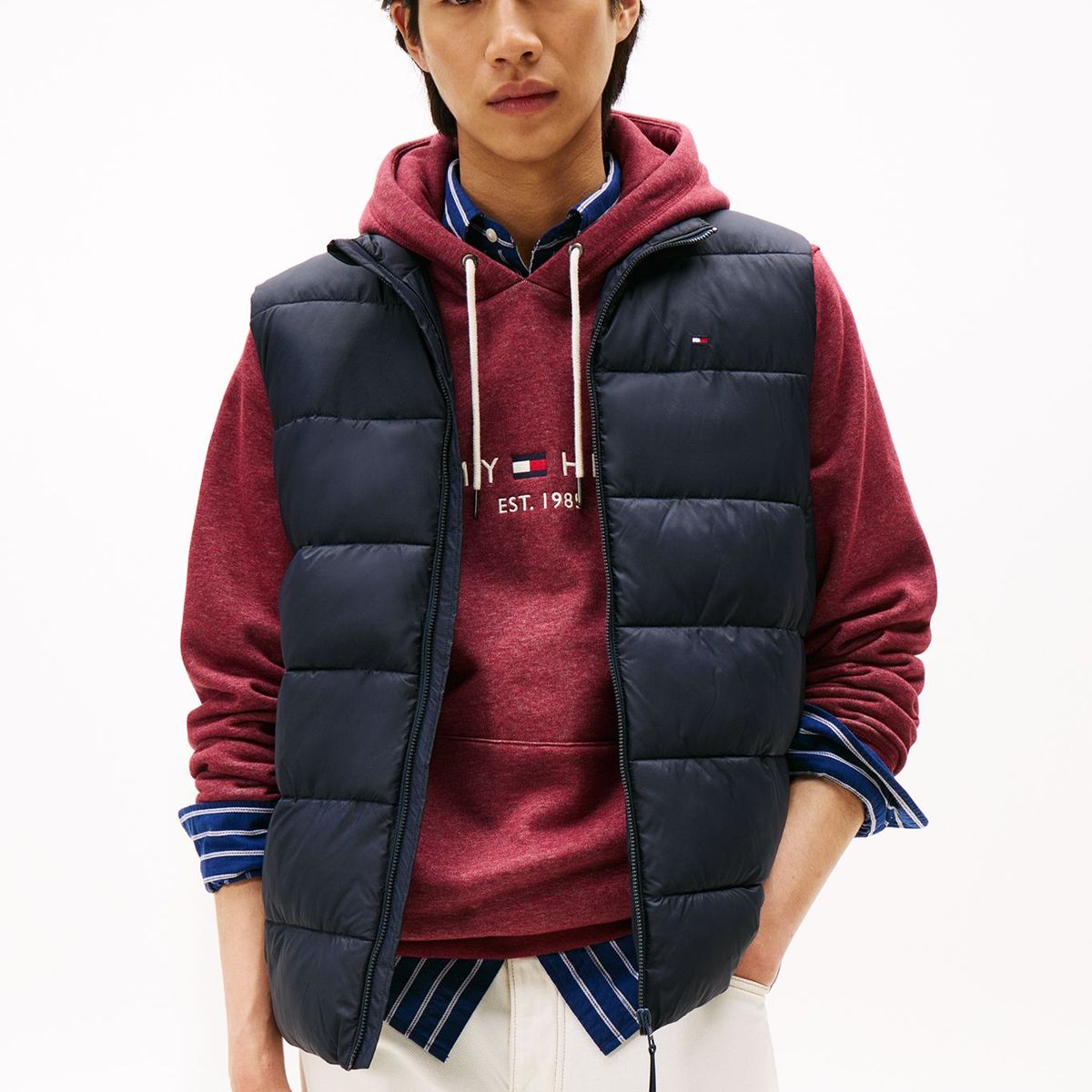 TOMMY HILFIGER - Chaleco azul de cuello alto acolchado Tommy Hilfiger