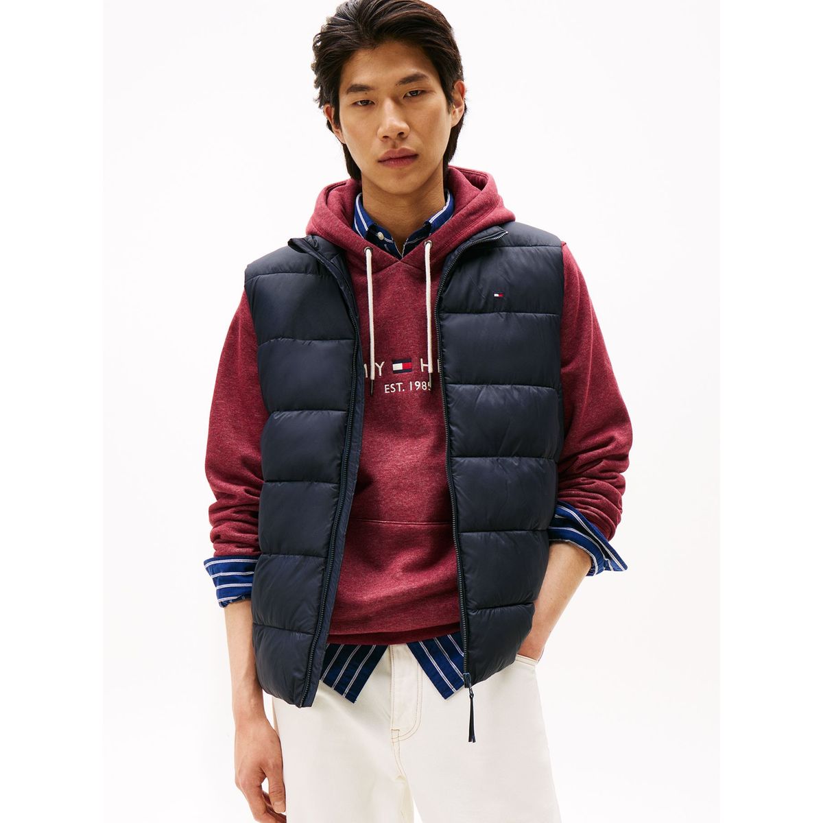 TOMMY HILFIGER - Chaleco azul de cuello alto acolchado Tommy Hilfiger