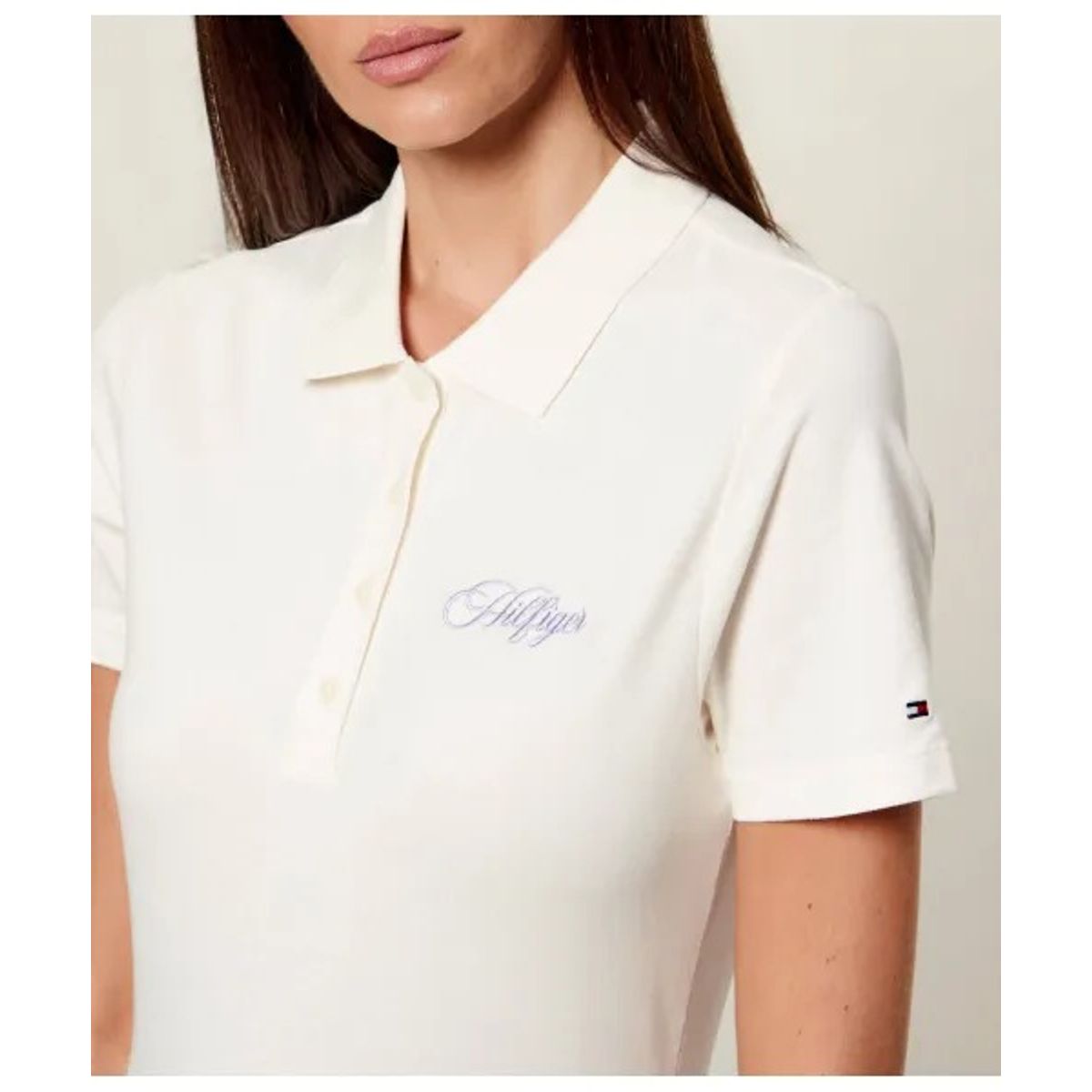 TOMMY HILFIGER - Polo blanco slim de piqué con logo bordado Tommy Hilfiger