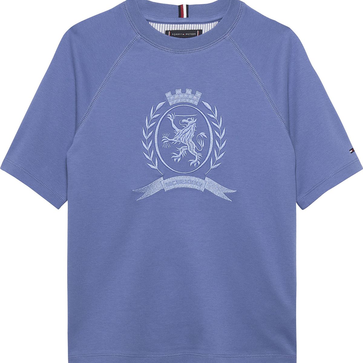 TOMMY HILFIGER - Camiseta azul de cuello redondo con escudo TH Tommy Hilfiger