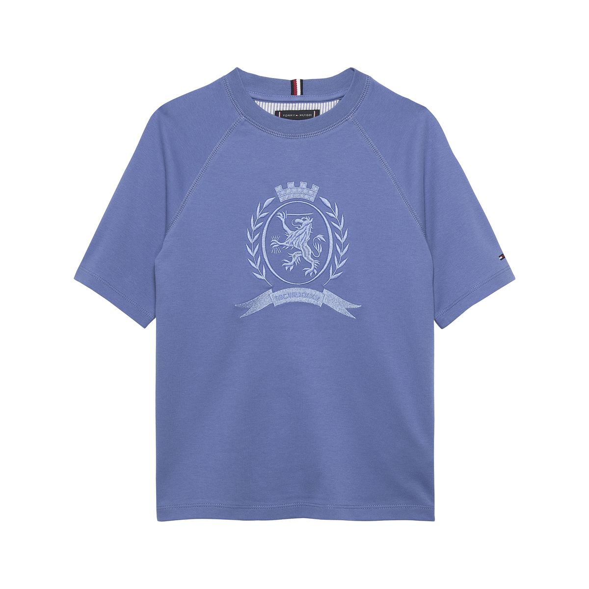 TOMMY HILFIGER - Camiseta azul de cuello redondo con escudo TH Tommy Hilfiger