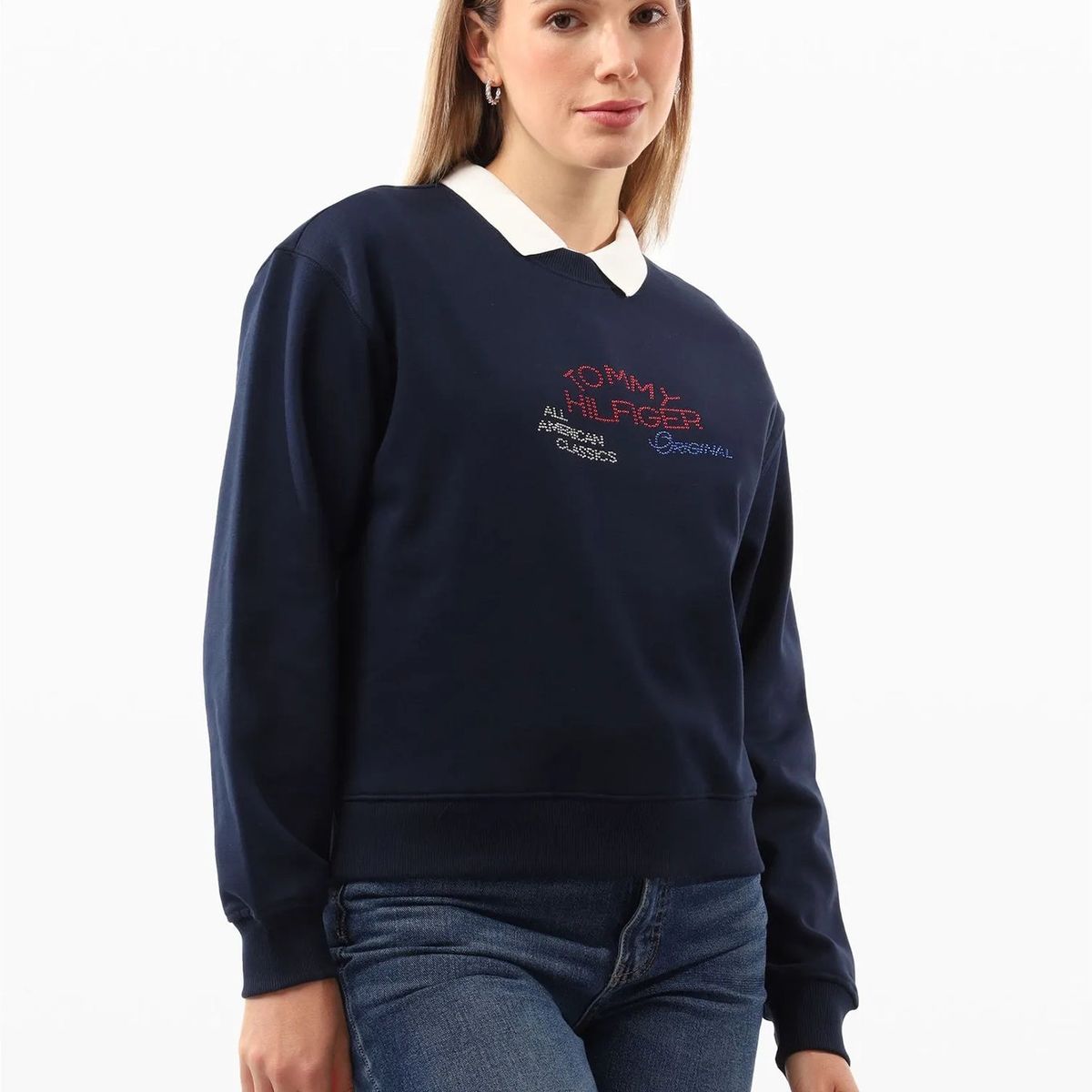 TOMMY HILFIGER - Saco azul tejido de cuello redondo con logo gráfico Tommy Hilfiger