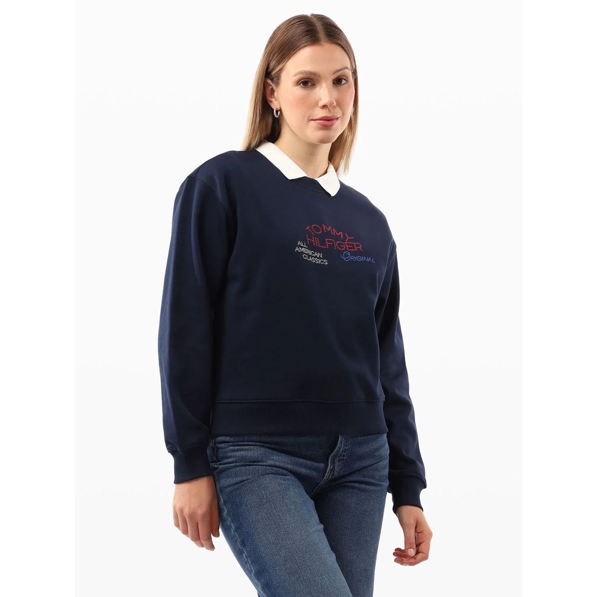 TOMMY HILFIGER - Saco azul tejido de cuello redondo con logo gráfico Tommy Hilfiger