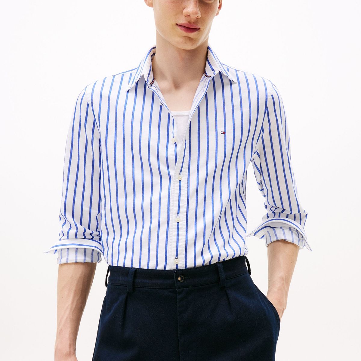 TOMMY HILFIGER - Camisa blanca de rayas de corte regular Tommy Hilfiger