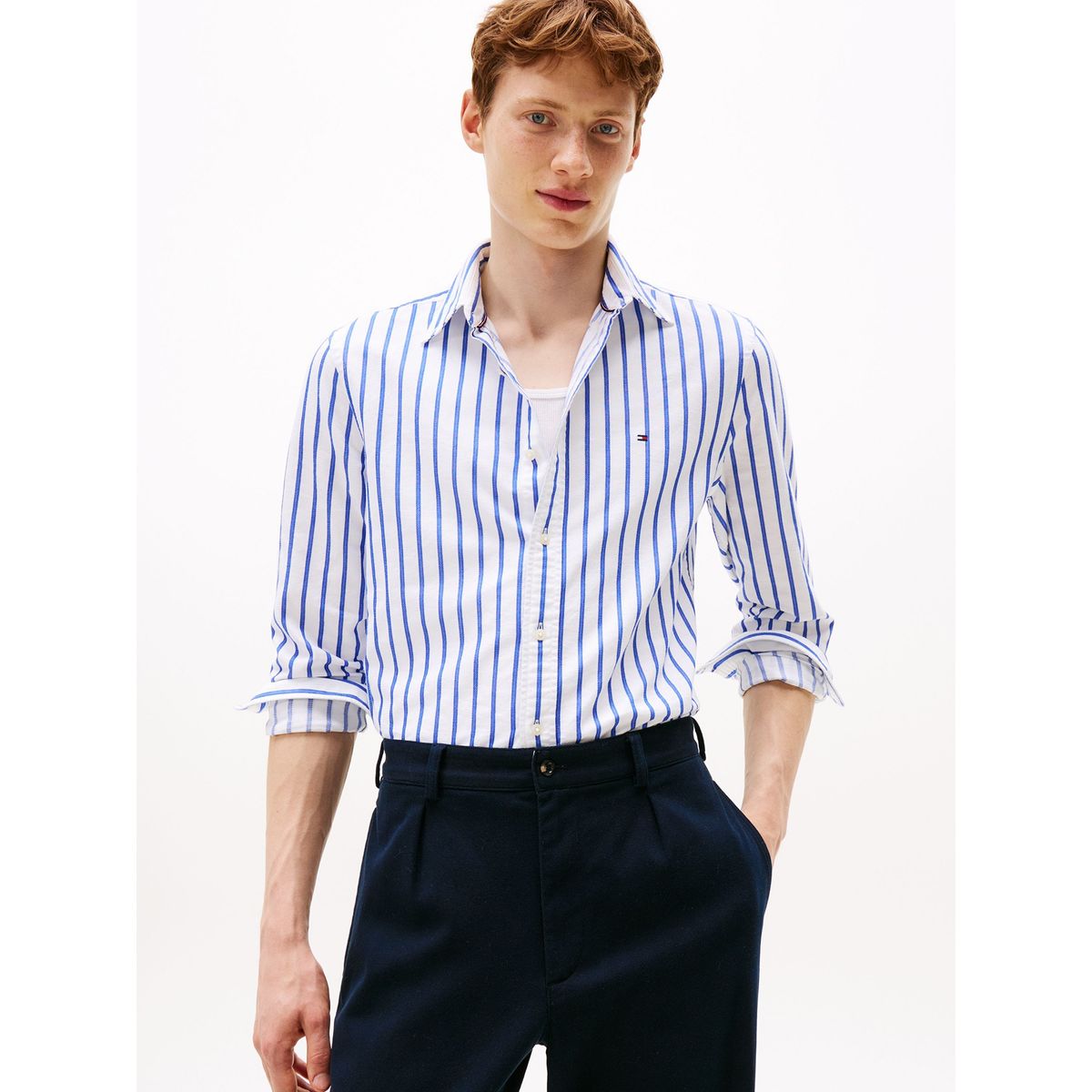 TOMMY HILFIGER - Camisa blanca de rayas de corte regular Tommy Hilfiger
