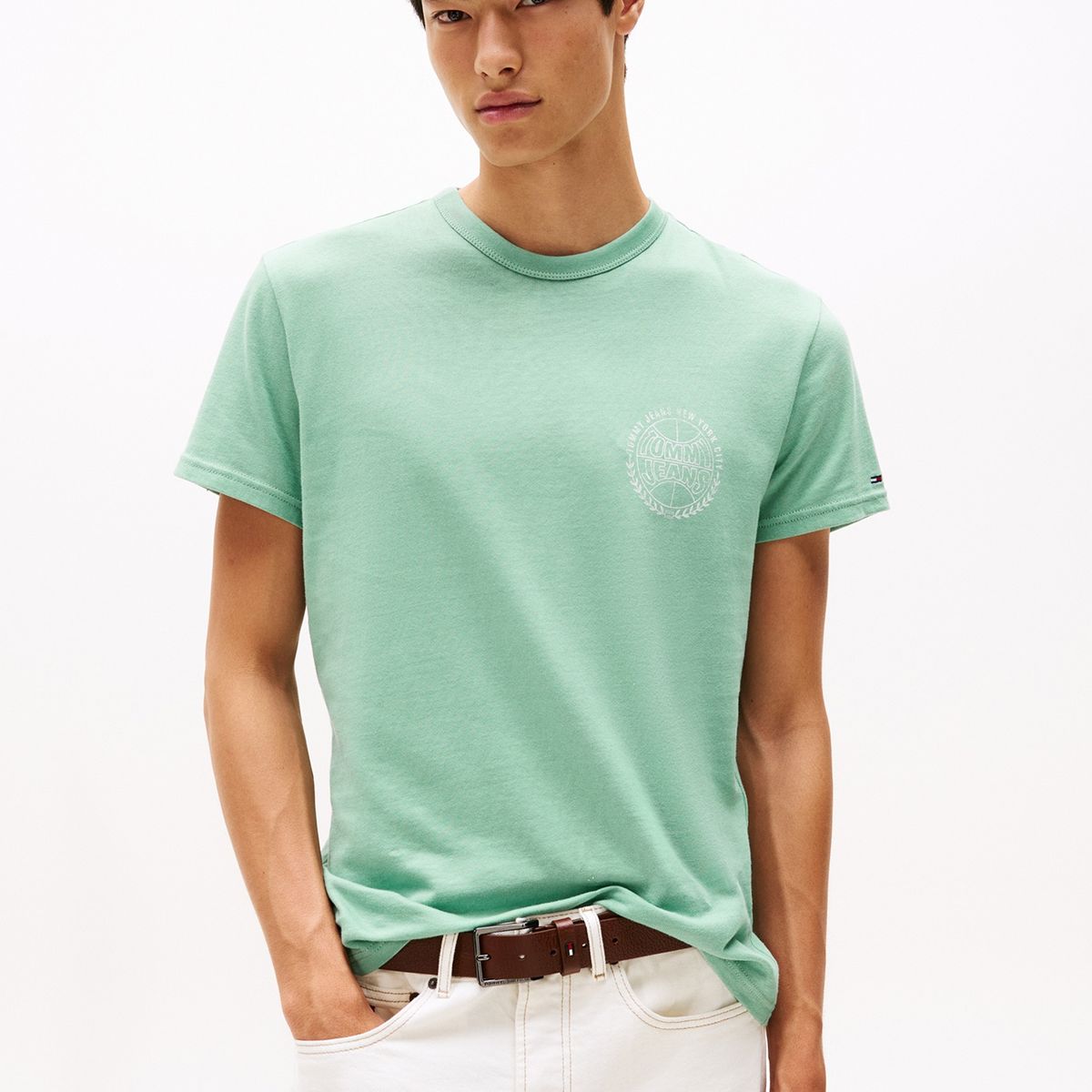 TOMMY HILFIGER - Camiseta verde claro Heritage con logo de béisbol Tommy Jeans