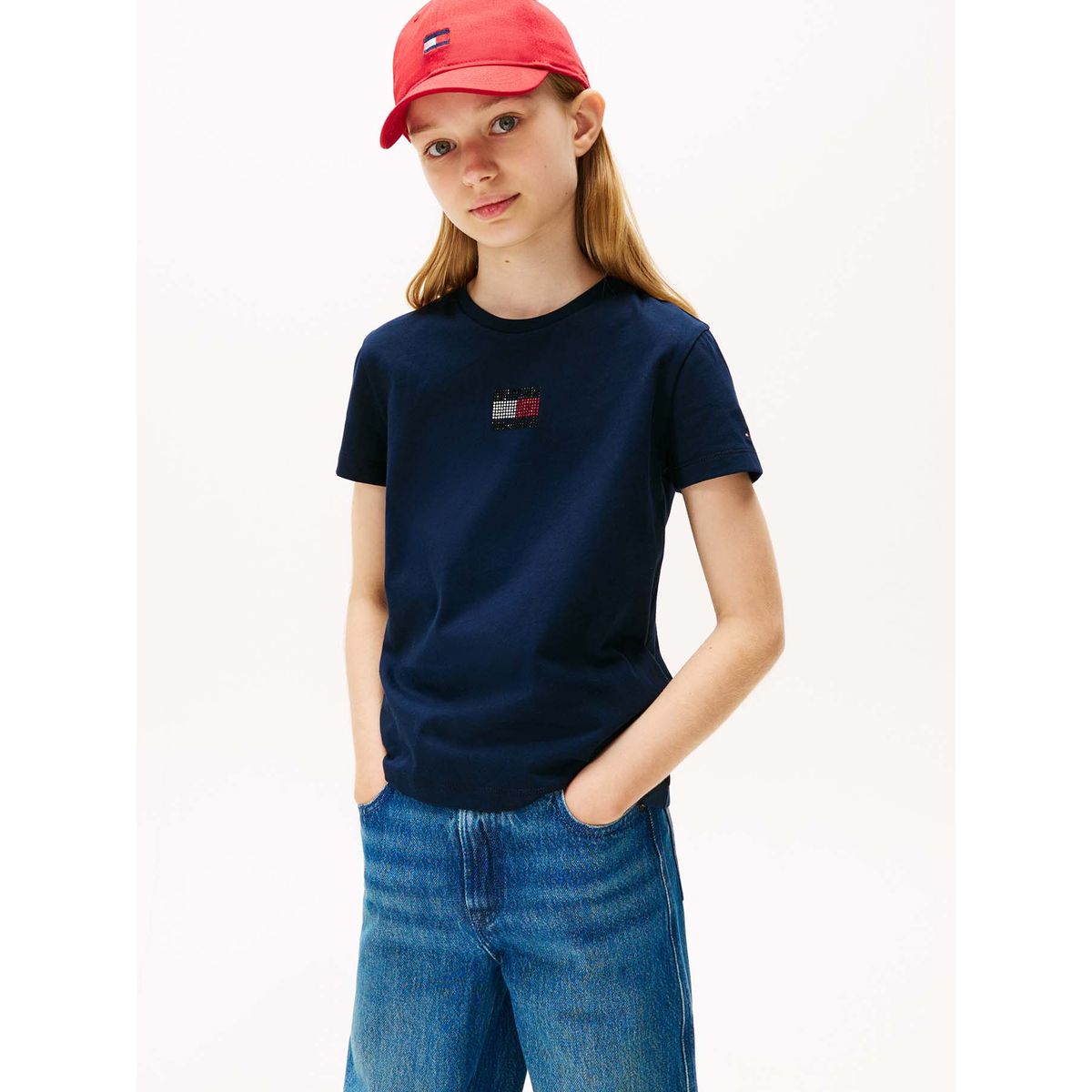 TOMMY HILFIGER - Camiseta azul con logo de strass Tommy Hilfiger