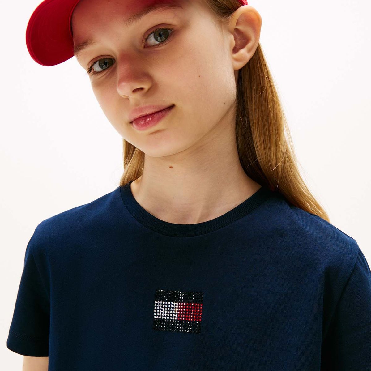 TOMMY HILFIGER - Camiseta azul con logo de strass Tommy Hilfiger