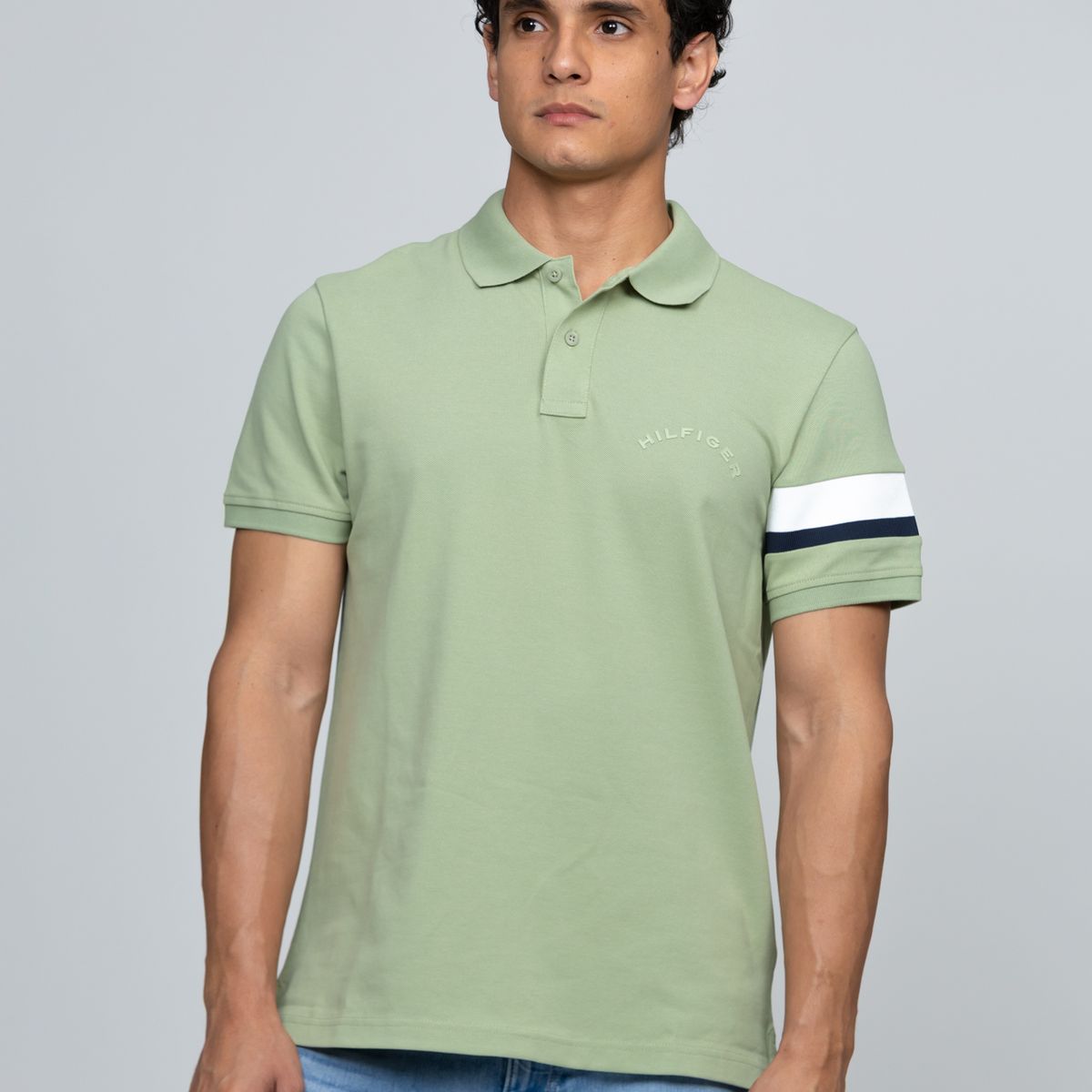 TOMMY HILFIGER - Polo verde de corte regular con detalles de cinta RWB Tommy Hilfiger
