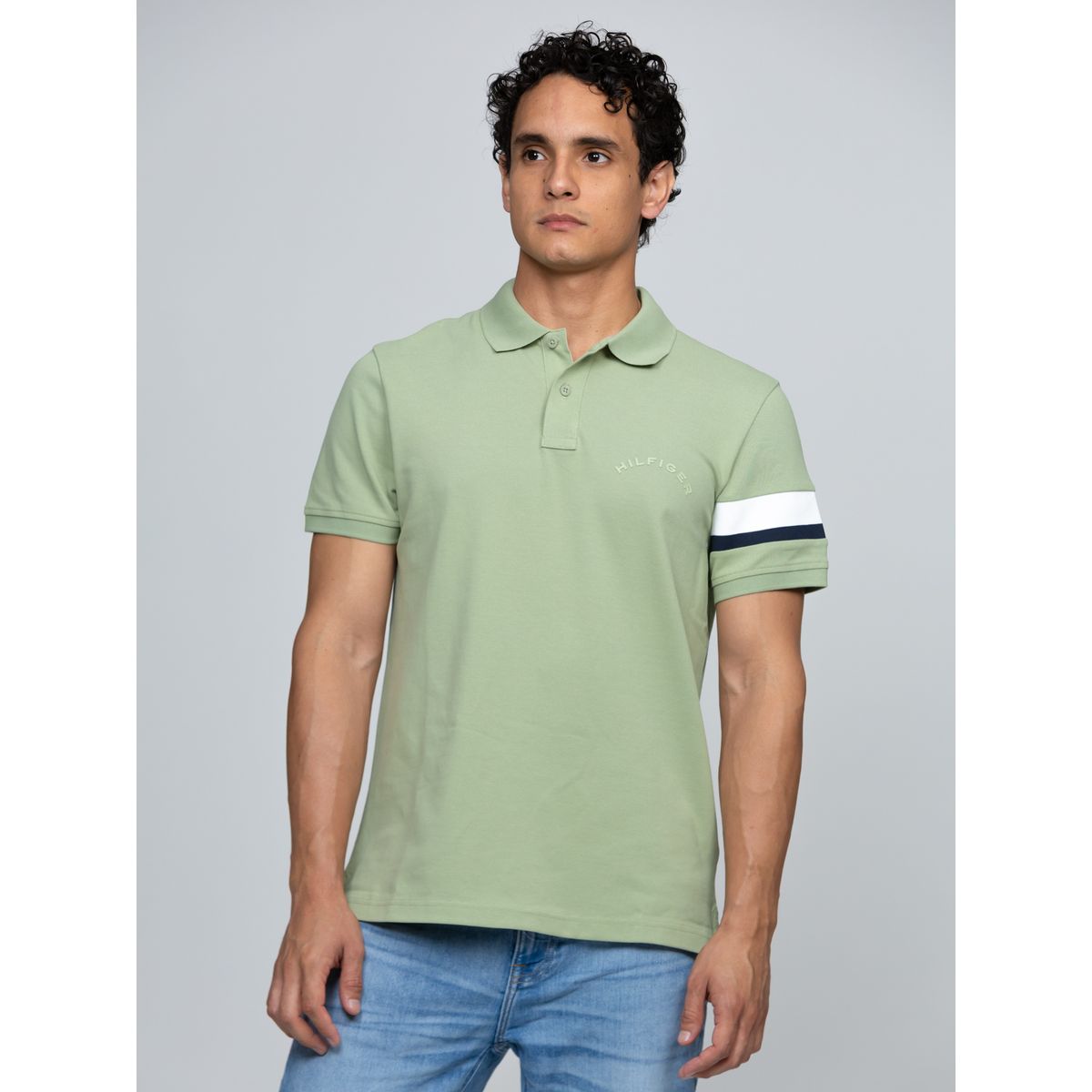 TOMMY HILFIGER - Polo verde de corte regular con detalles de cinta RWB Tommy Hilfiger