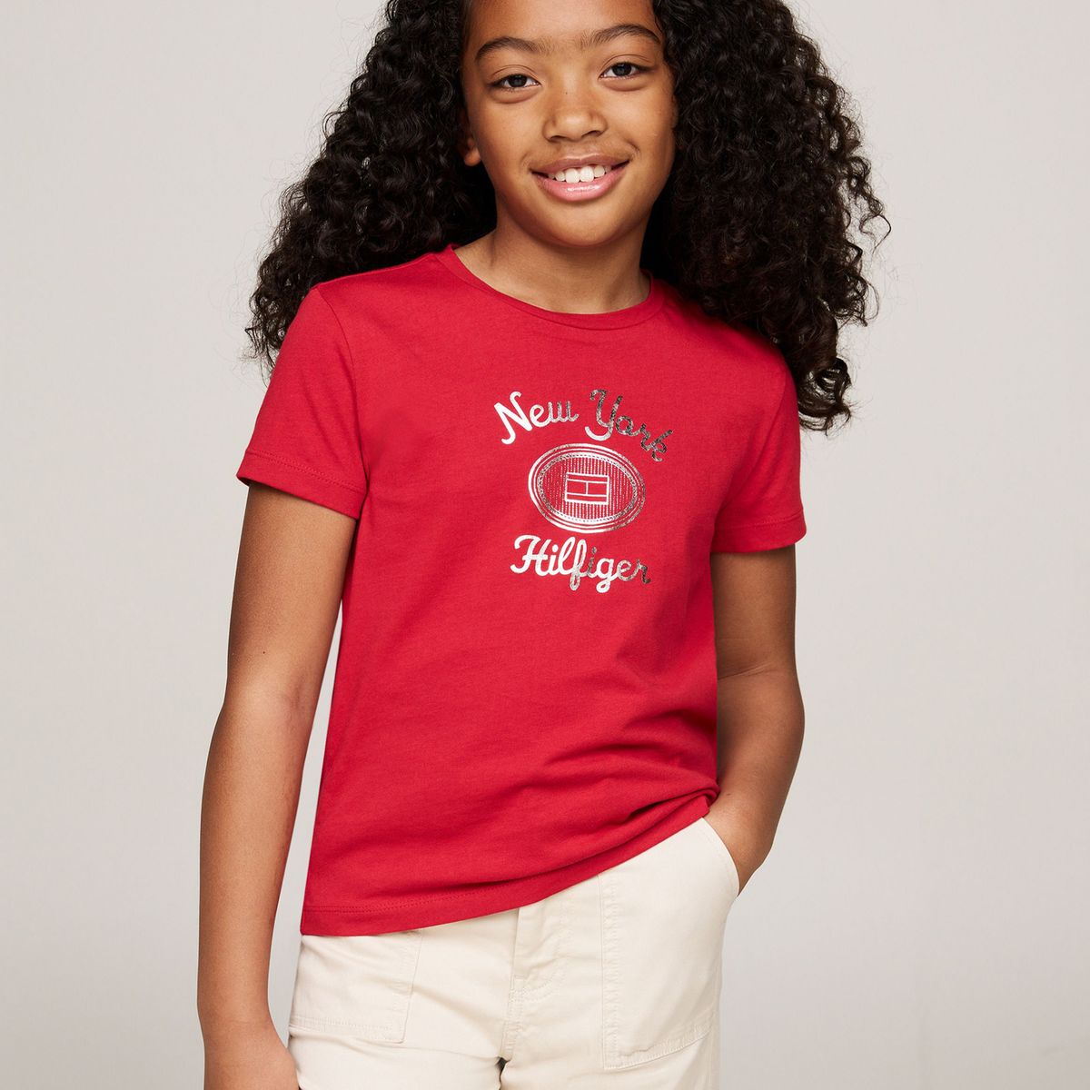 TOMMY HILFIGER - Camiseta roja con logotipo metalizado Tommy Hilfiger