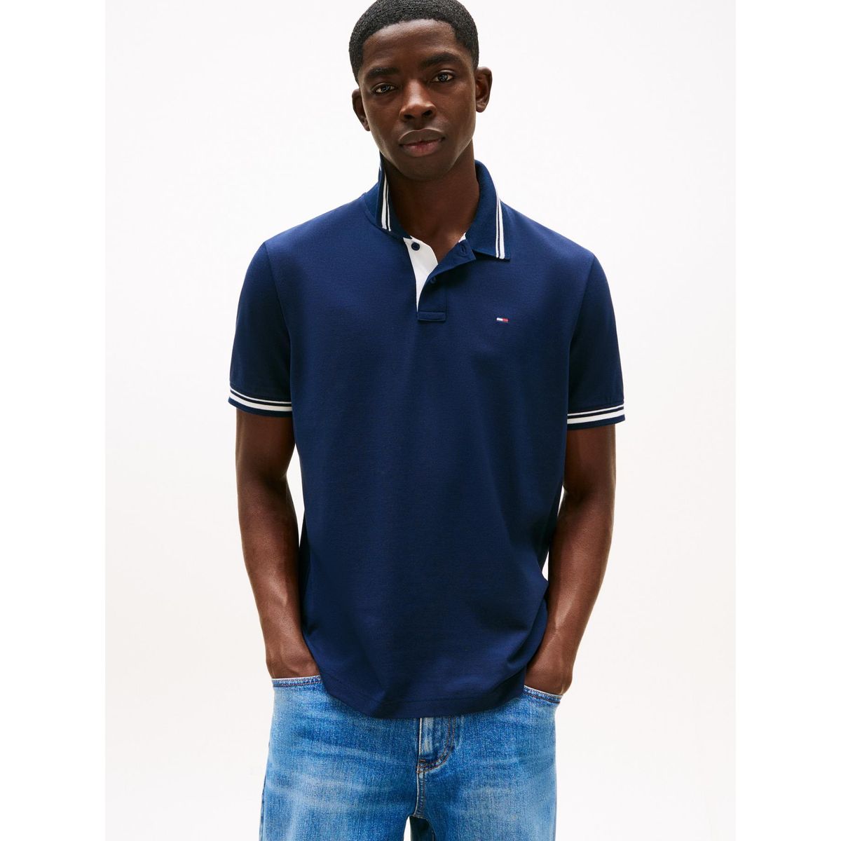 TOMMY HILFIGER - Polo azul de corte regular ribeteado Tommy Jeans