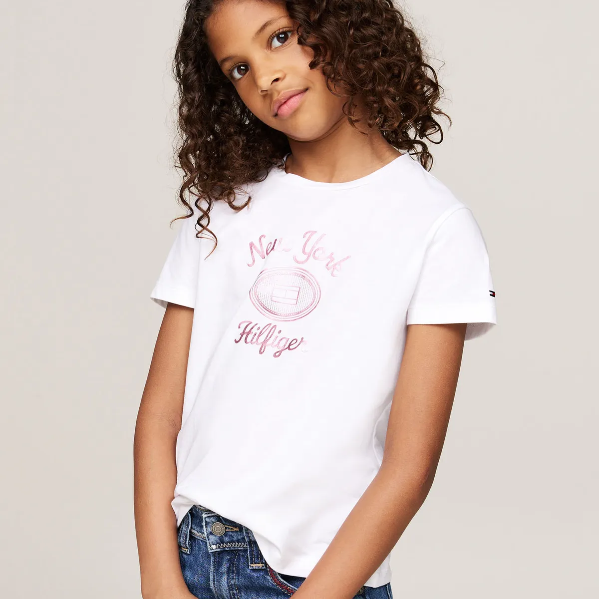 TOMMY HILFIGER - Camiseta blanca Para Niña con logotipo metalizado