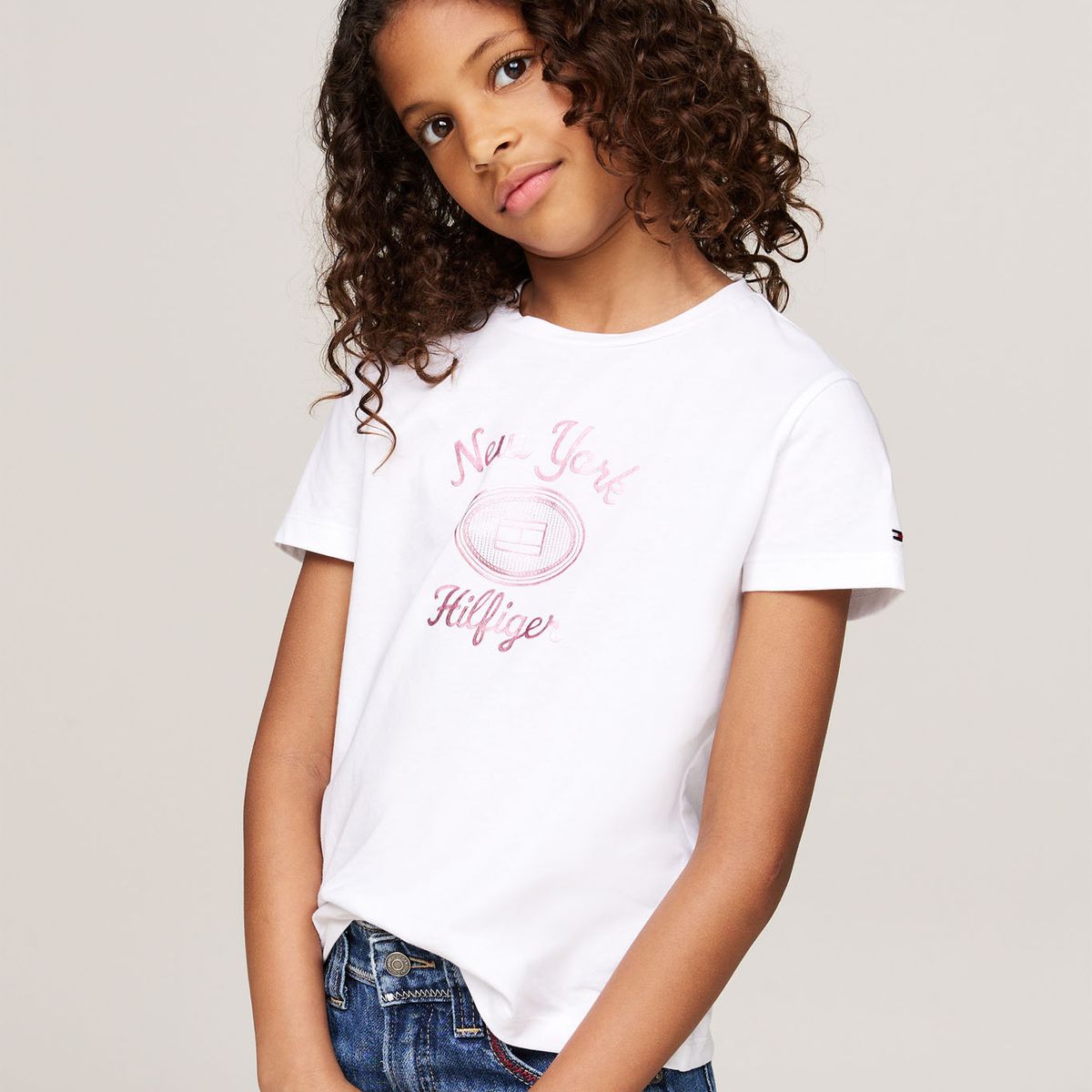 TOMMY HILFIGER - Camiseta blanca con logotipo metalizado Tommy Hilfiger
