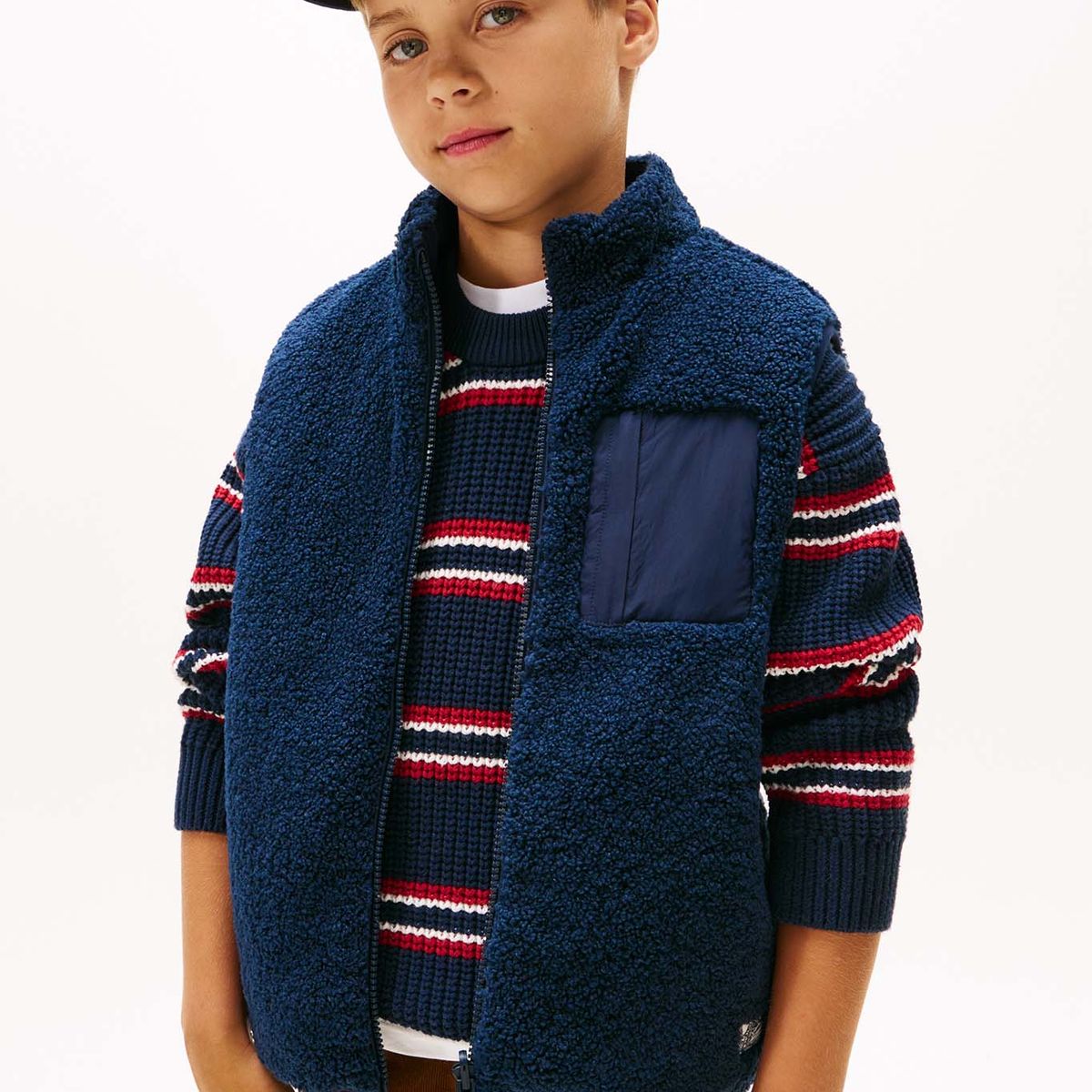 TOMMY HILFIGER - Chaleco azul acolchado reversible con peluche Tommy Hilfiger