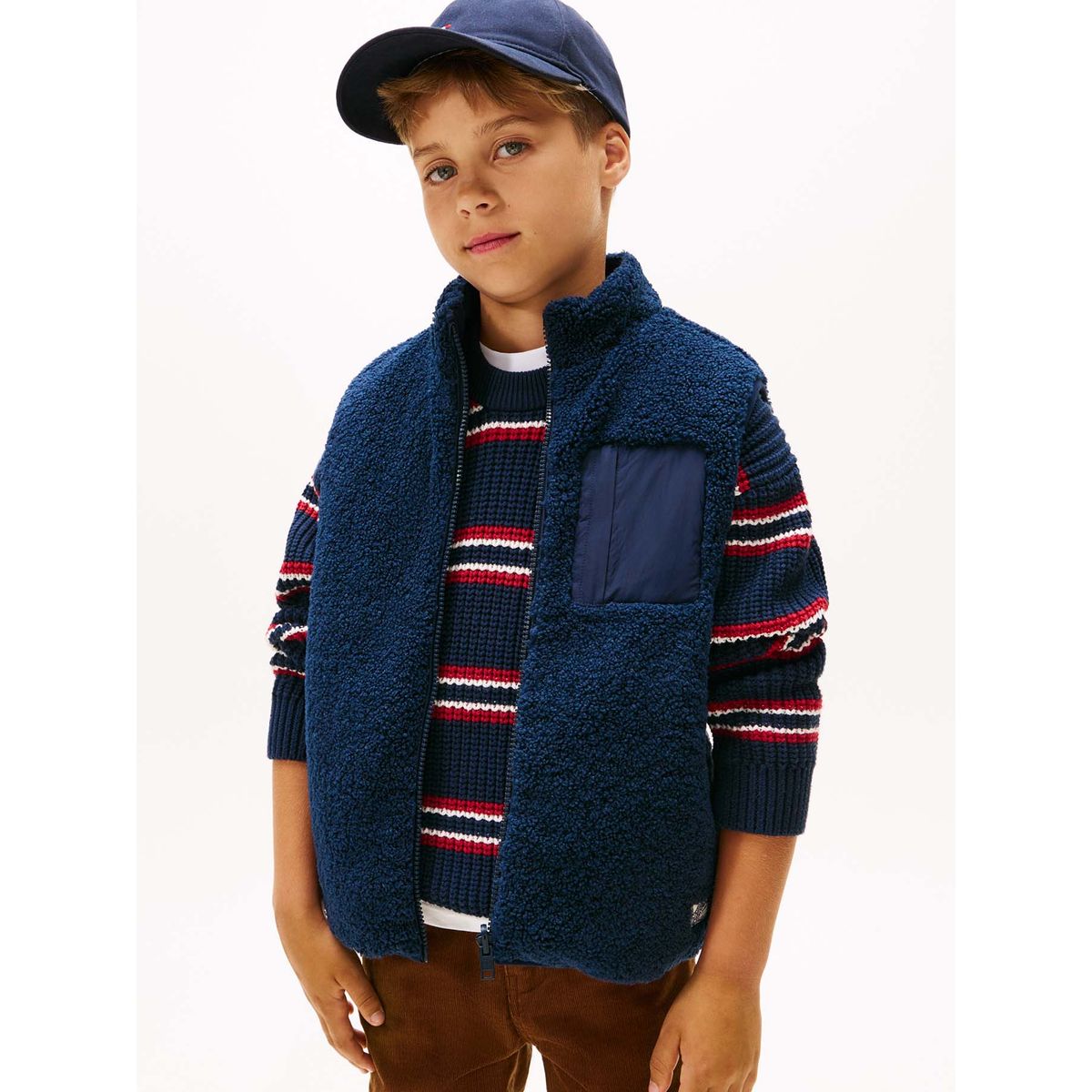 TOMMY HILFIGER - Chaleco azul acolchado reversible con peluche Tommy Hilfiger
