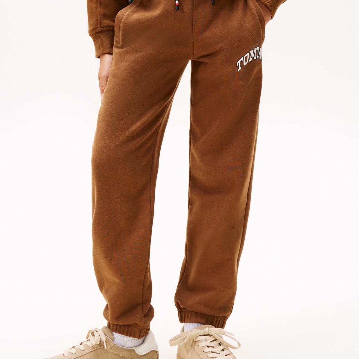 TOMMY HILFIGER - Joggers café de felpa con logo universitario Tommy Hilfiger