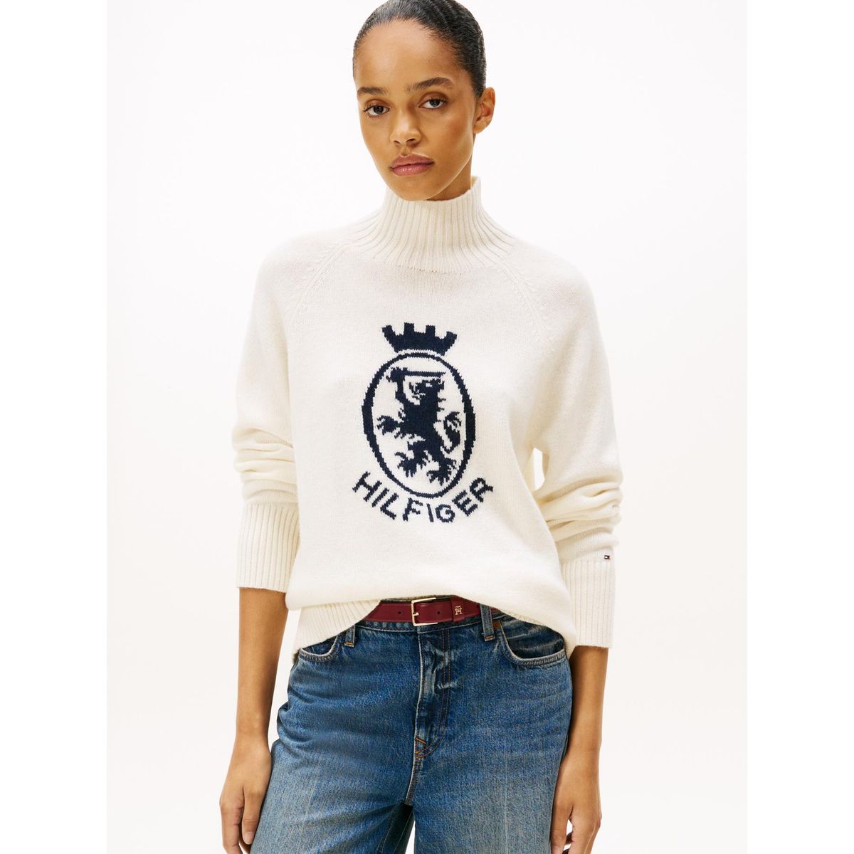 TOMMY HILFIGER - Saco blanco de cuello perkins con escudo TH Tommy Hilfiger