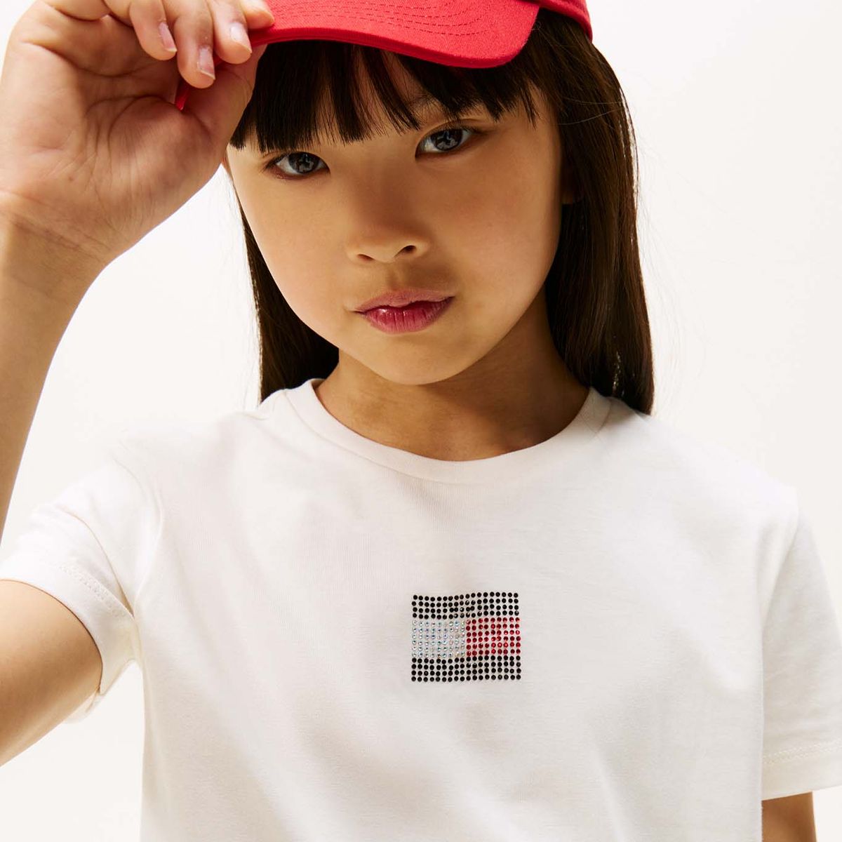 TOMMY HILFIGER - Camiseta blanca con logo de strass Tommy Hilfiger