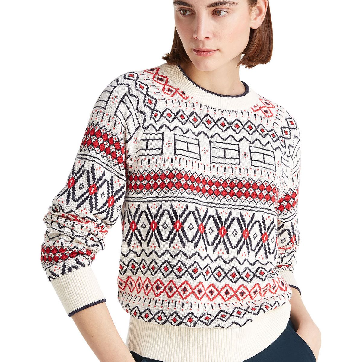 TOMMY HILFIGER - Cárdigan blanco cuello v con diseño AOP Fair isle Tommy Hilfiger
