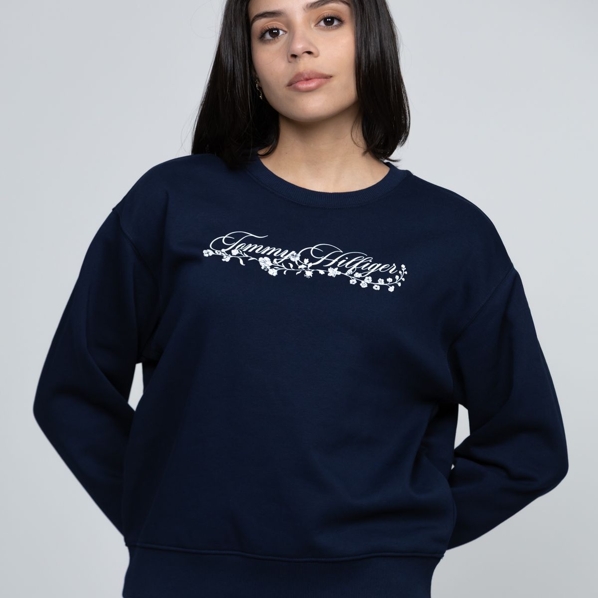 TOMMY HILFIGER - Saco celeste fleece de cuello redondo con logo gráfico Tommy Hilfiger