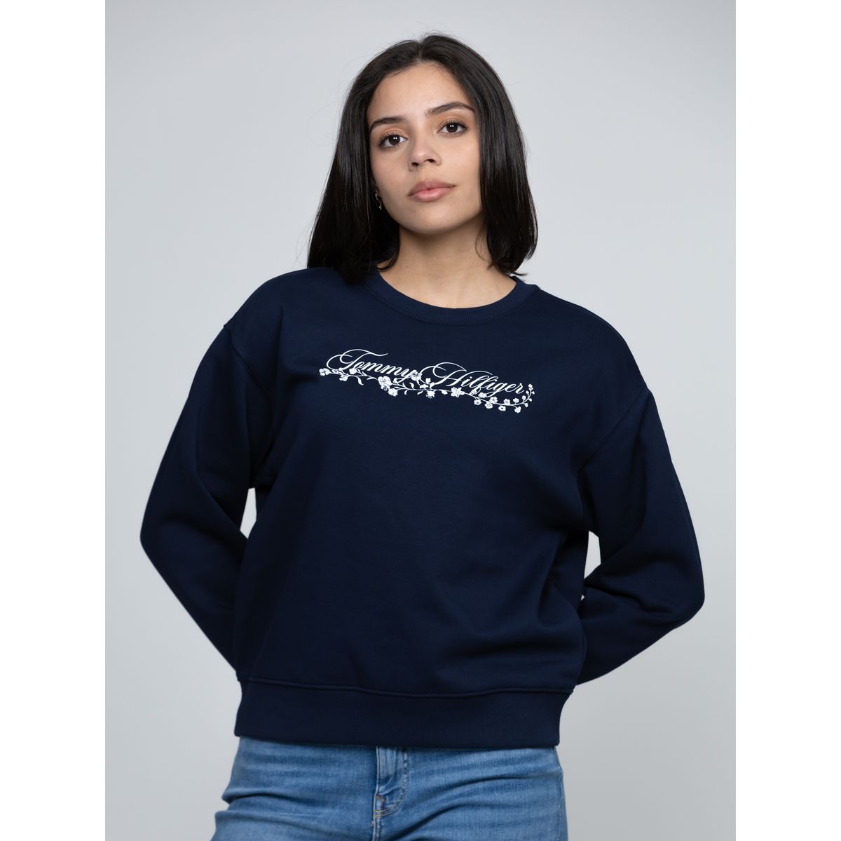 TOMMY HILFIGER - Saco celeste fleece de cuello redondo con logo gráfico Tommy Hilfiger