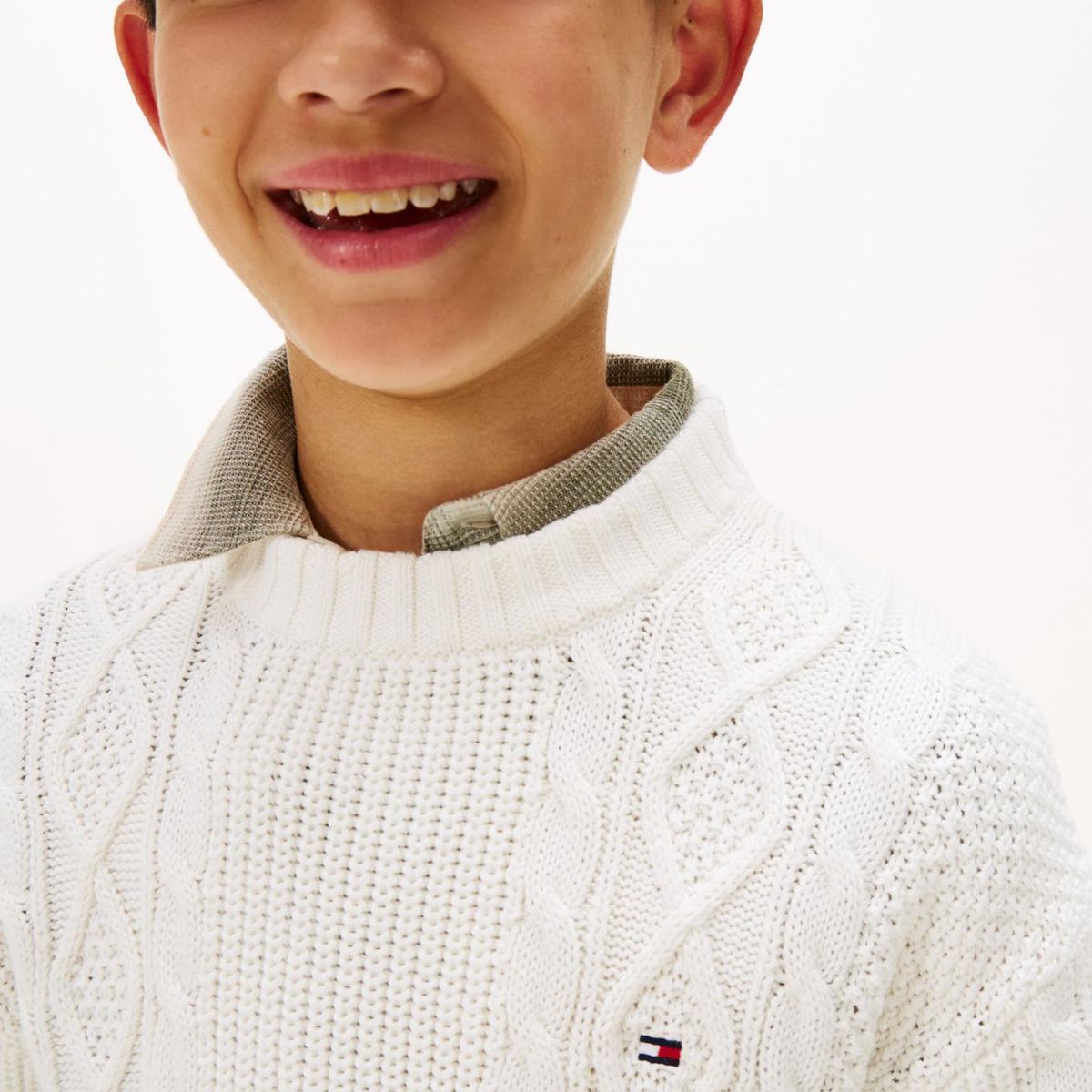 TOMMY HILFIGER - Saco blanco de puntos mixtos con logo en intarsia Tommy Hilfiger