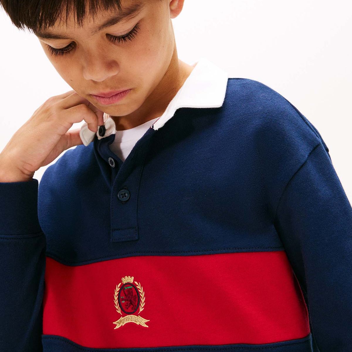 TOMMY HILFIGER - Polo azul de manga larga con escudo TH Tommy Hilfiger